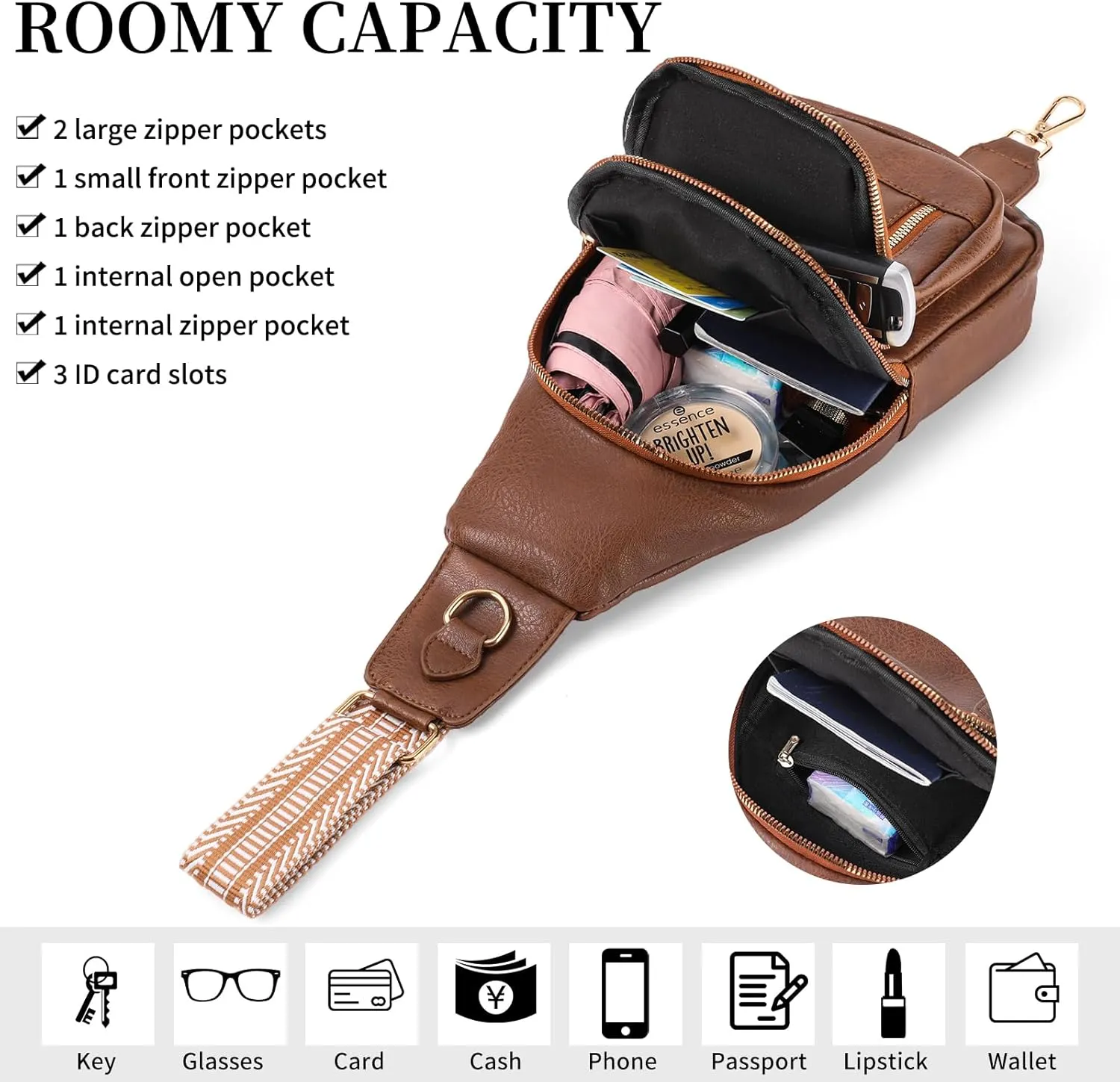 FALAN MULE Crossbody Bags for Women Leather Sling Chest Bag Trendy Fanny Packs for Women