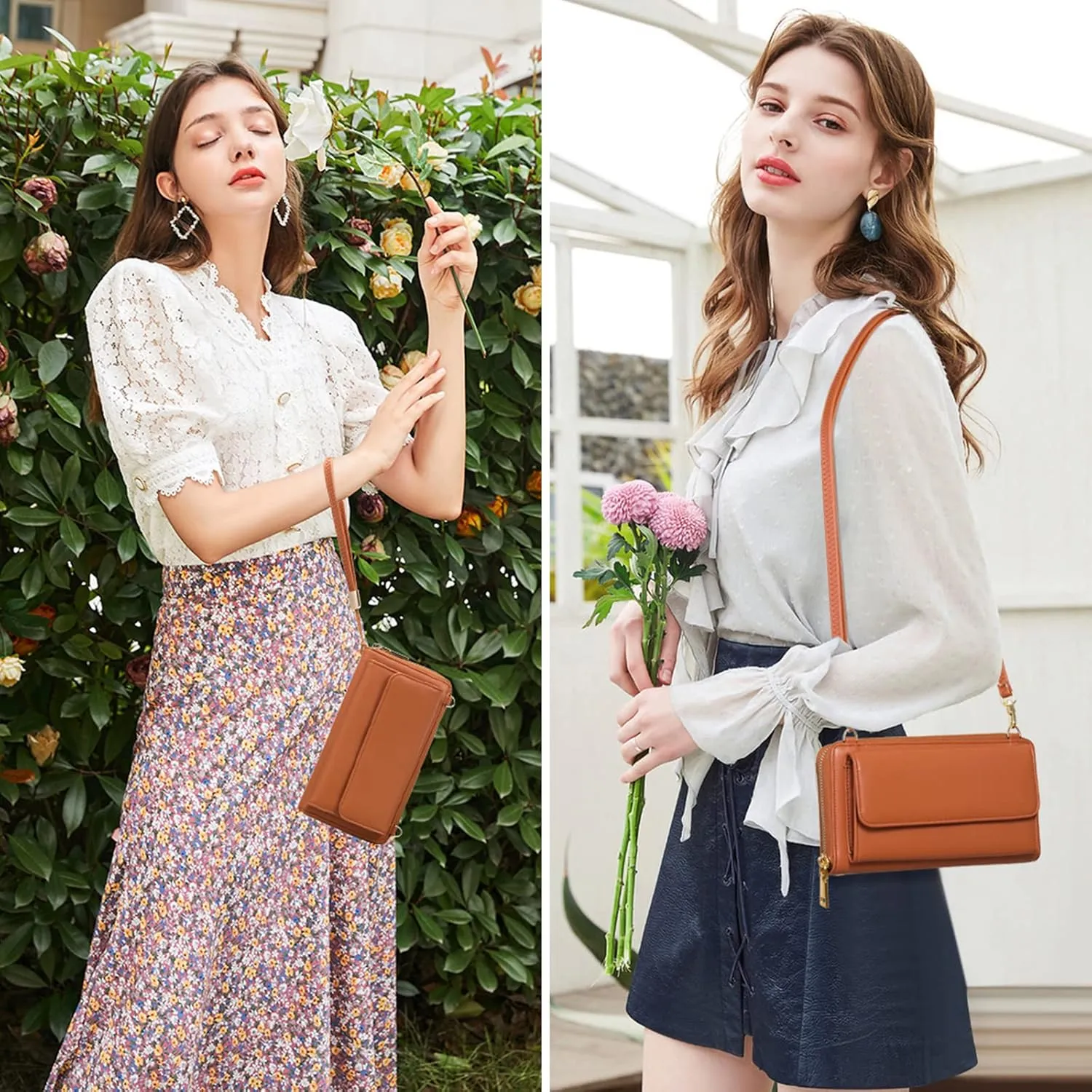FALAN MULE RFID Womens Wallet Purse Wristlet PU Leather Crossbody Clutch with 2 Straps
