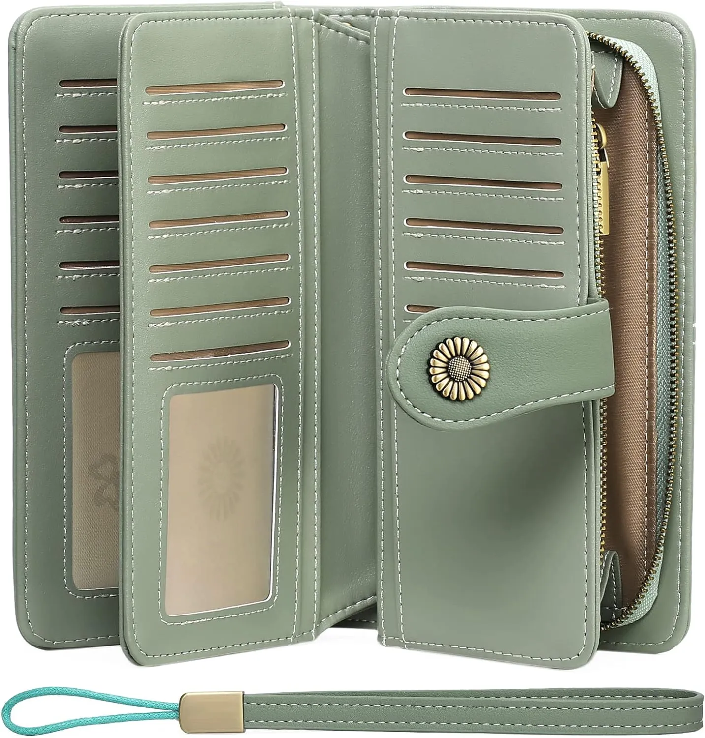 FALAN MULE Women Genuine Leather Wallet Large Capacity Bifold RFID Blocking Card Holder with Zipper Coin Pocket