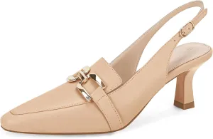 Fashare Womens Kitten Heels Slingback Closed Pointed Toe Dress Shoes Metal Chain Buckle Elegant Pumps