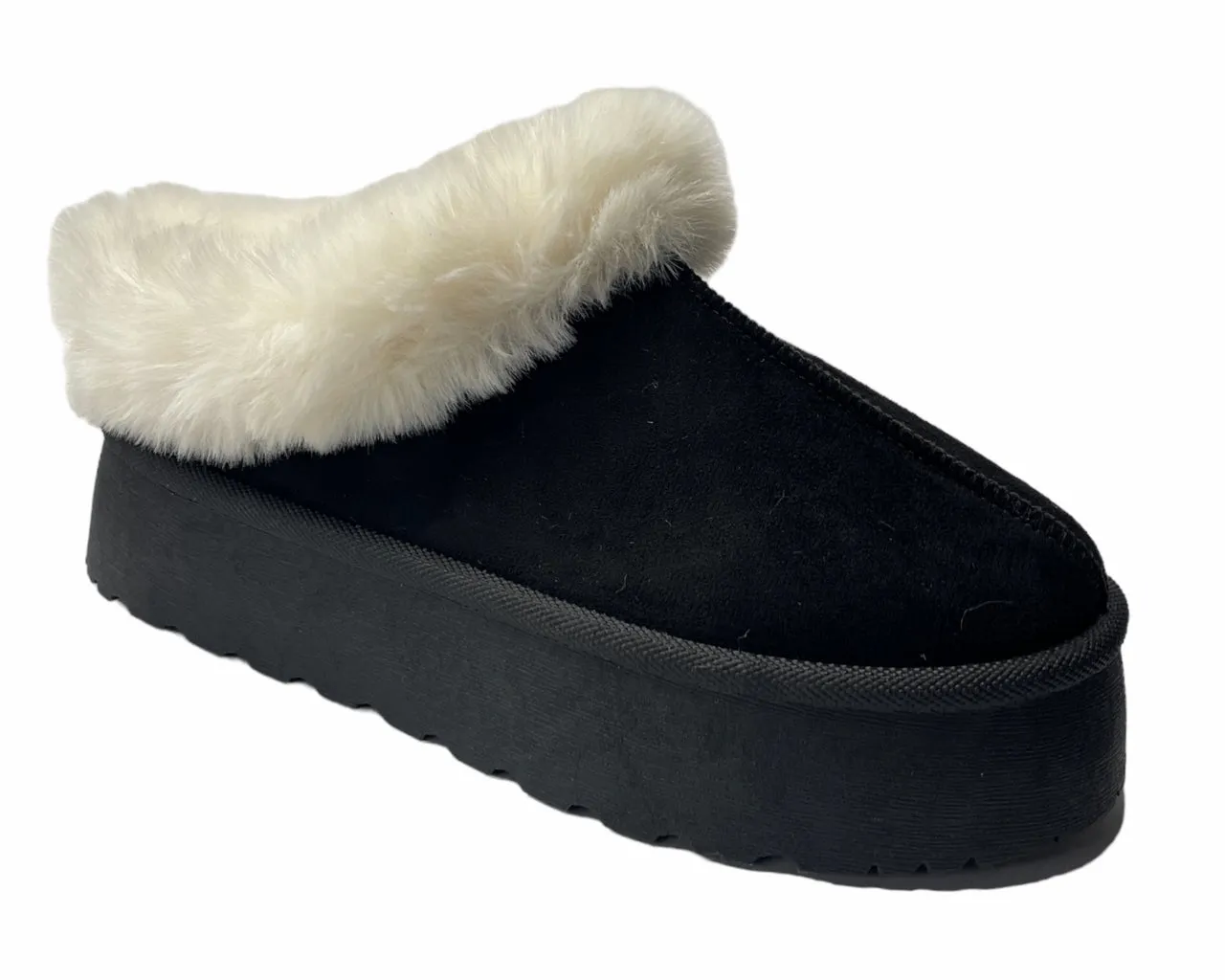 Faux Suede Platform Slip On fur Slippers