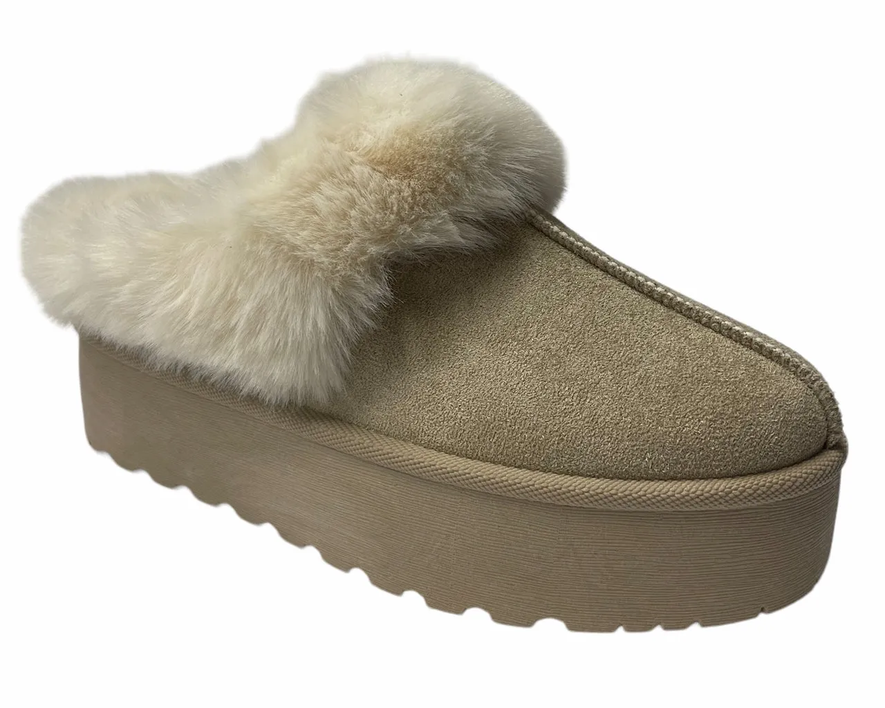 Faux Suede Platform Slip On fur Slippers