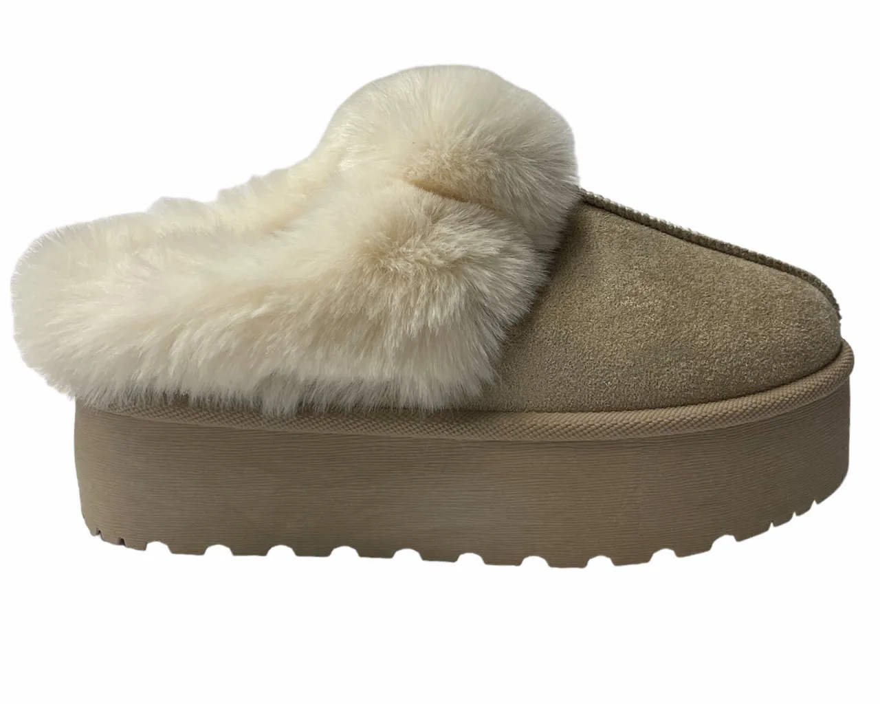 Faux Suede Platform Slip On fur Slippers