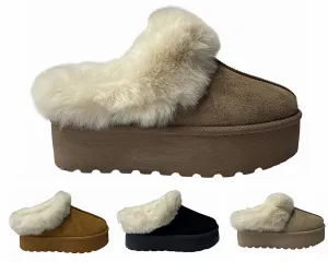 Faux Suede Platform Slip On fur Slippers