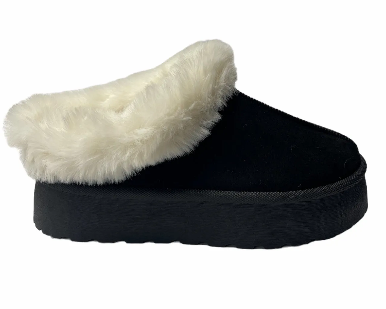 Faux Suede Platform Slip On fur Slippers