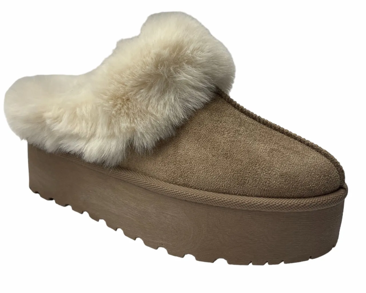 Faux Suede Platform Slip On fur Slippers