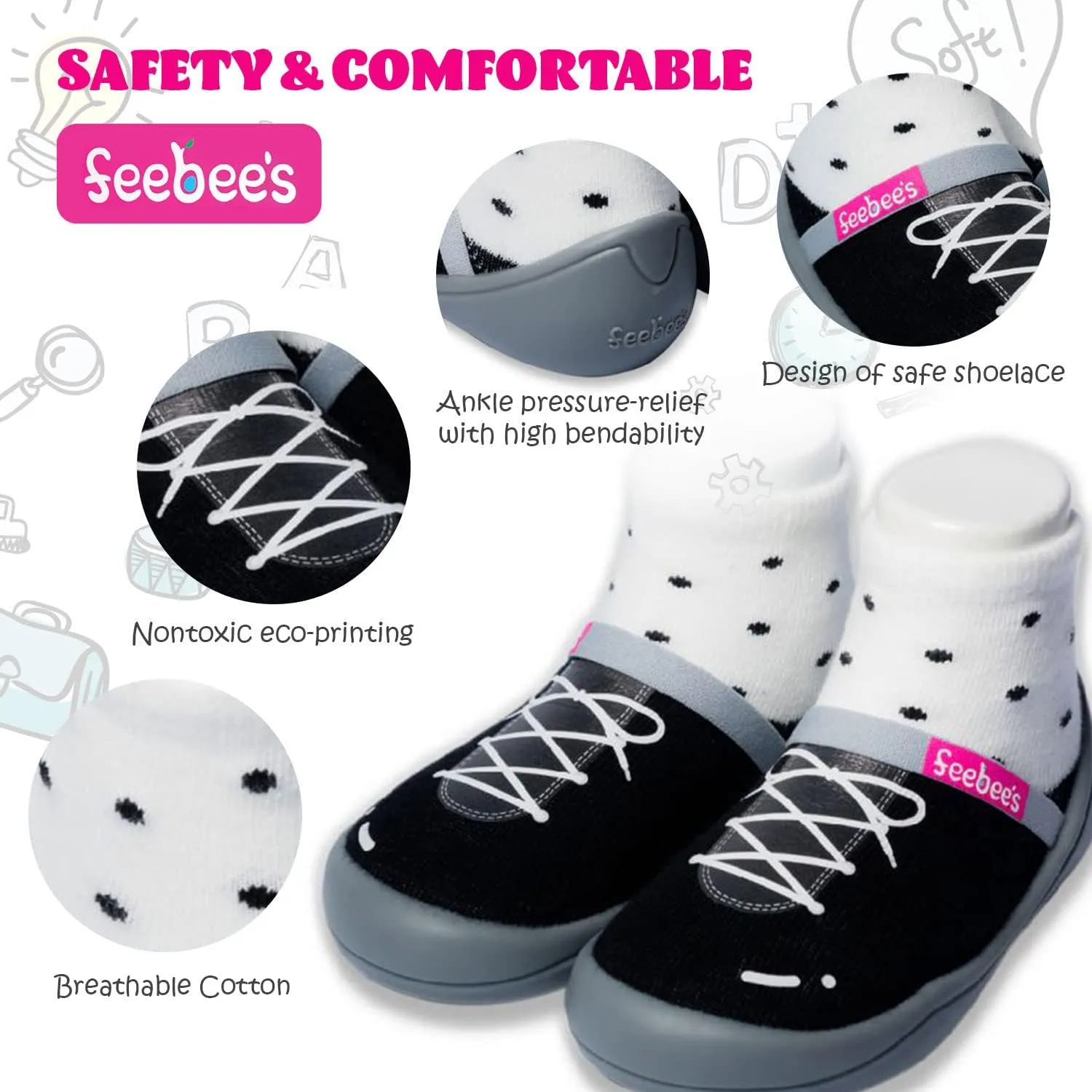 Feebee's Baby Sock Shoes Baby Walking Shoes Infant Non-Slip Lightweight Slippers with Soft Rubber Sole Baby Boys Girls Slip On Sneakers