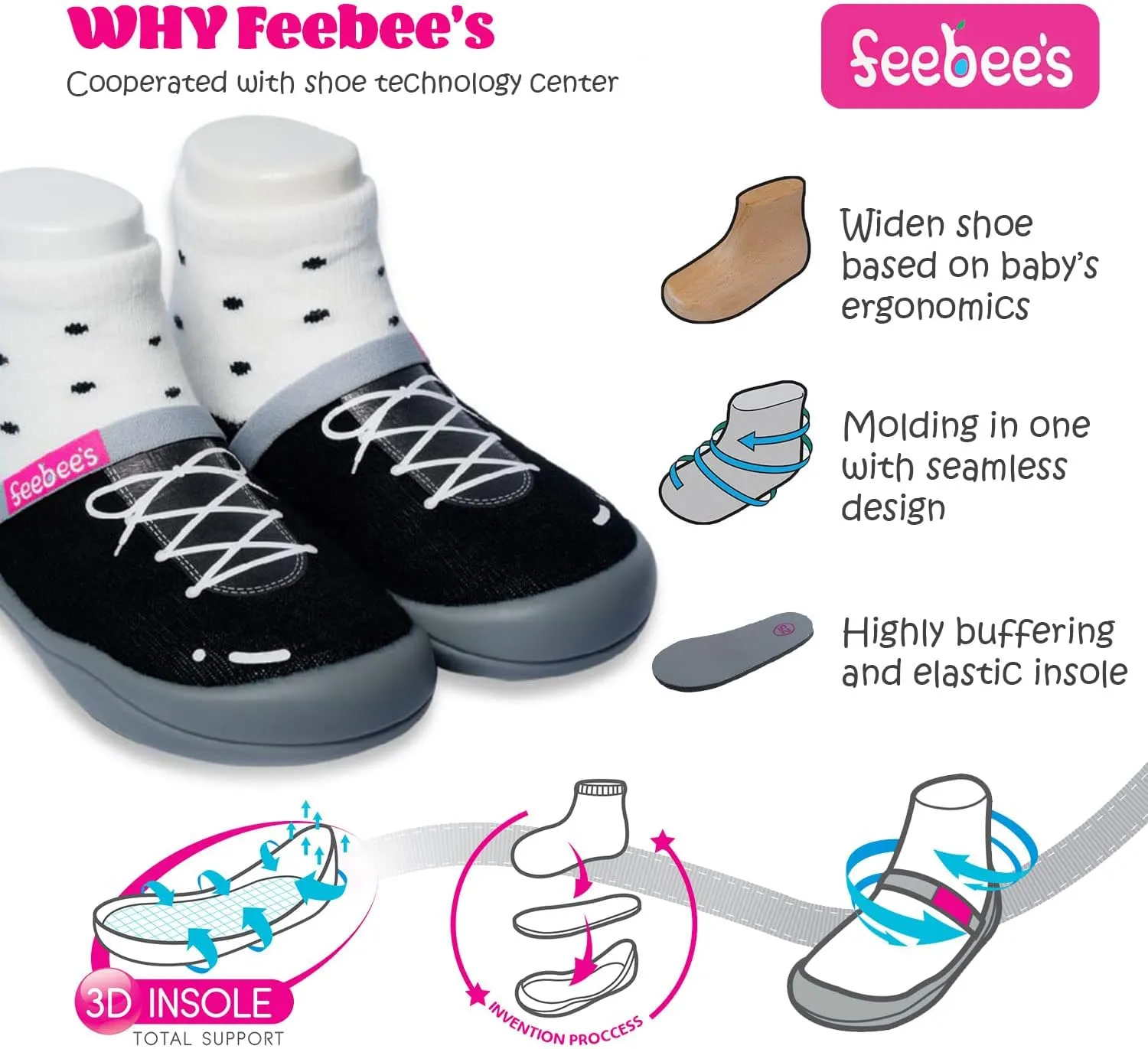 Feebee's Baby Sock Shoes Baby Walking Shoes Infant Non-Slip Lightweight Slippers with Soft Rubber Sole Baby Boys Girls Slip On Sneakers