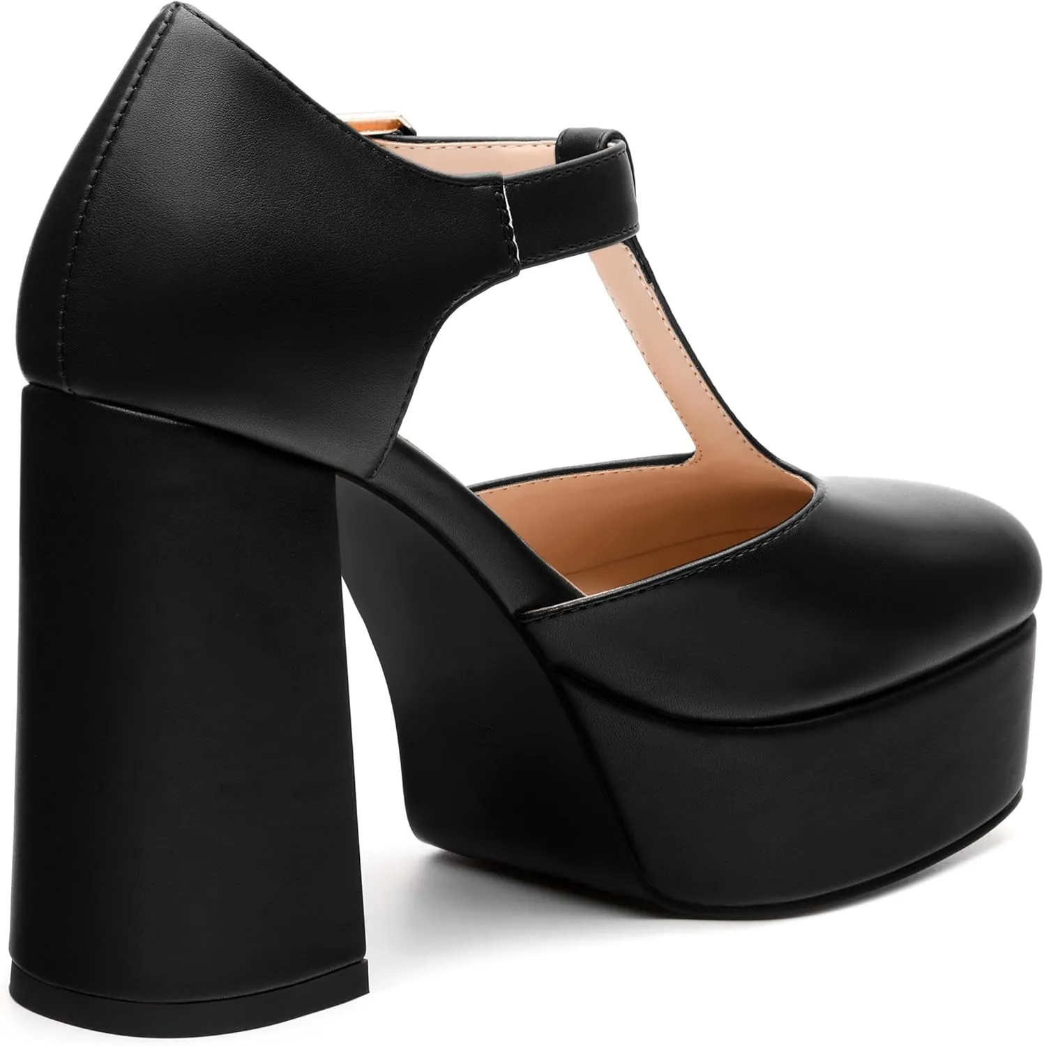 FEMSTEP Women's T-Strap Mary Jane Heels Platform High Block Chunky Square Toe Pumps Party Shopping Dating Daily Wear Dress Shoes