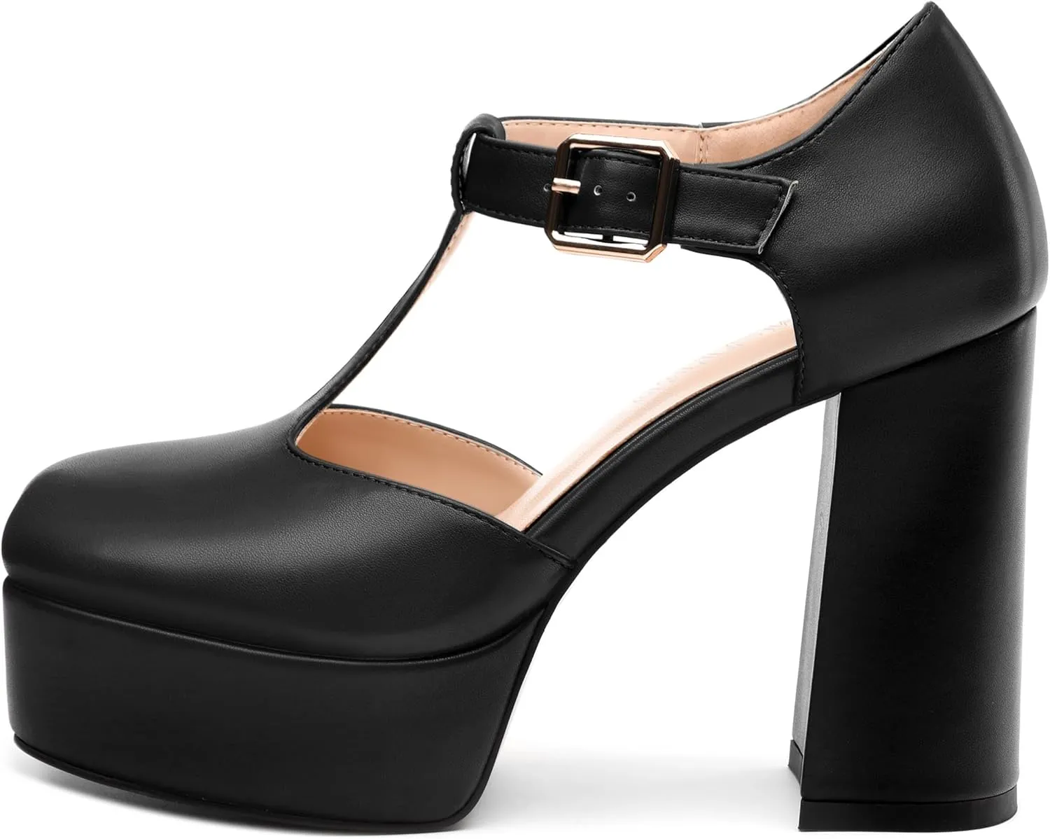 FEMSTEP Women's T-Strap Mary Jane Heels Platform High Block Chunky Square Toe Pumps Party Shopping Dating Daily Wear Dress Shoes