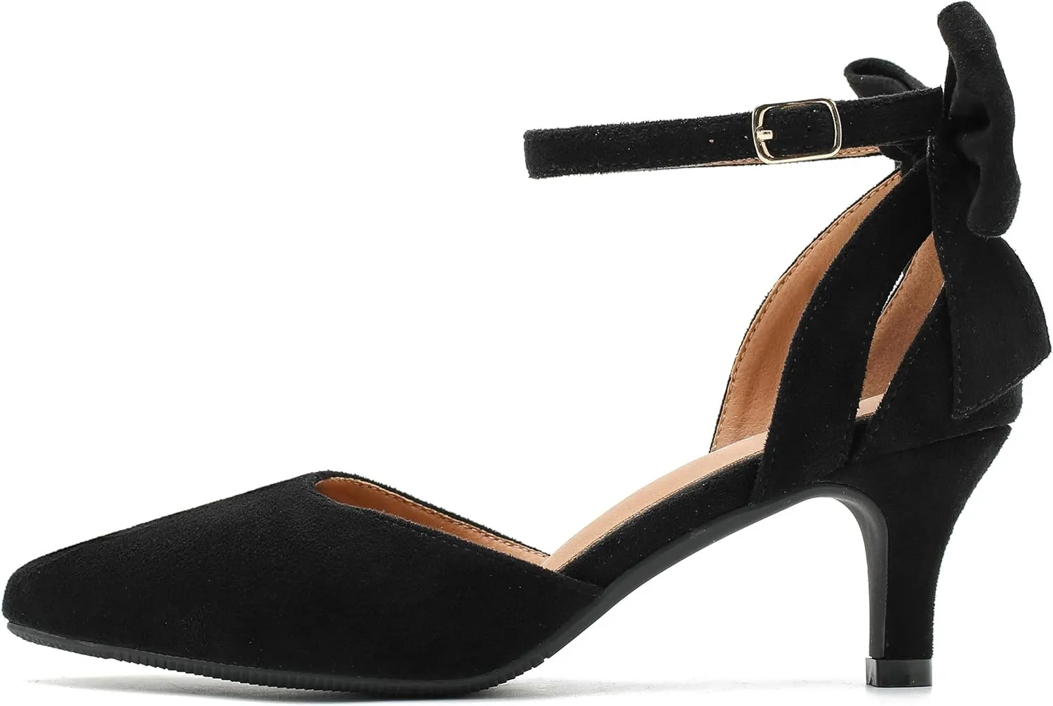 fereshte Women's Wedding Evening Party Bow Kitten Heels Pumps Ankle Strap Buckle Dress Shoes