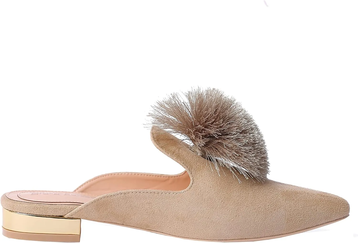 Fericzot Slip On Mule Backless Loafers Flats Puff Pompom Pointed Toe Casual Shoes Slippers