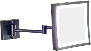 FIDEMM Makeup Mirror Bathroom 3X Magnifying Stainless Steel Black ORB Foldable Telescopic 360 Degree Rotation Square HD Mirror (Color : Warm Light, Size : 8.5inc (Color : Warm Light, Size : 8.5inch)