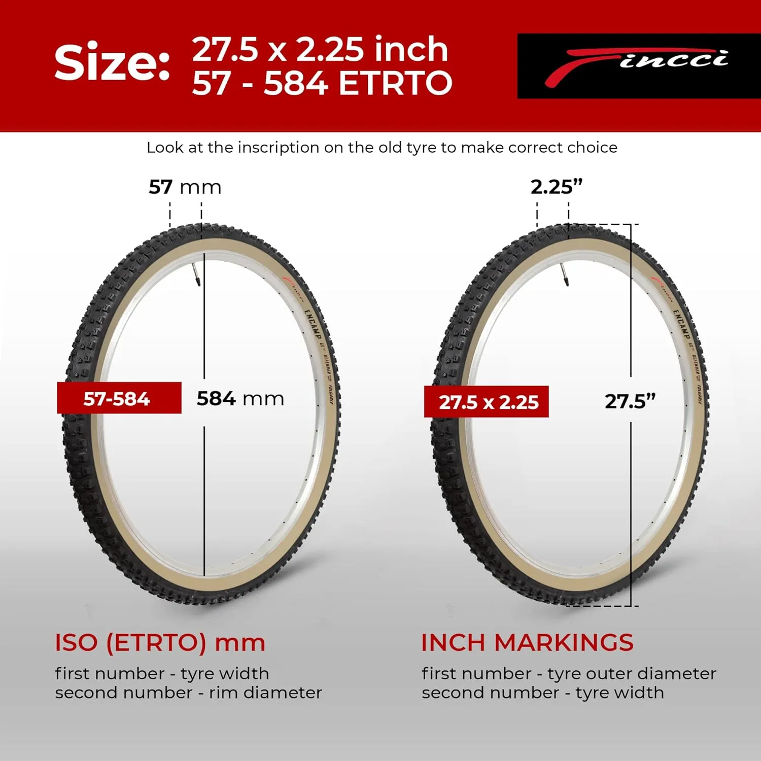 Fincci 27.5 x 2.25 Inch Mountain Bike Tire Foldable 57-584 60 TPI with Nylon Protection for All Mountain Enduro MTB Hybrid Bike Bicycle