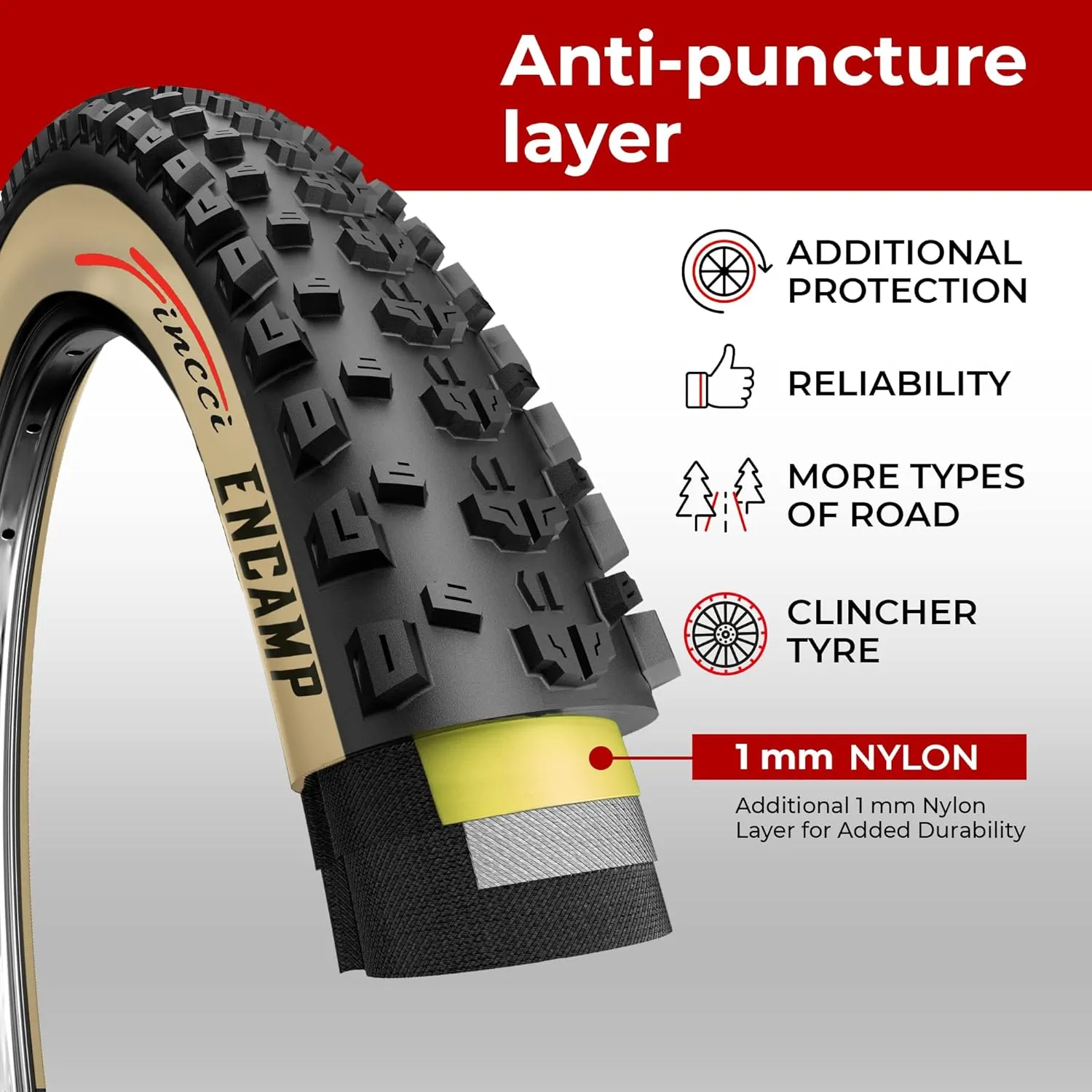 Fincci 27.5 x 2.25 Inch Mountain Bike Tire Foldable 57-584 60 TPI with Nylon Protection for All Mountain Enduro MTB Hybrid Bike Bicycle