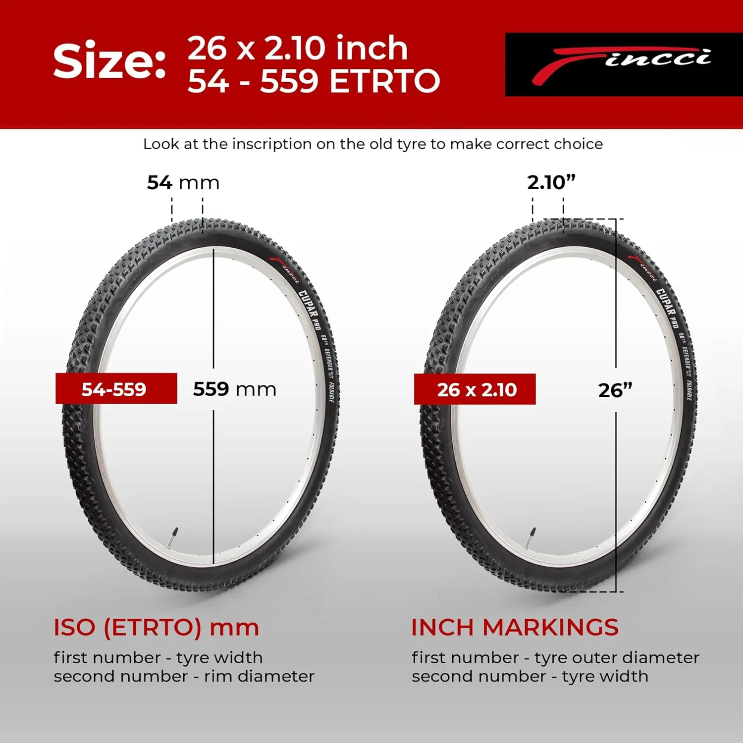 Fincci Cupar pro 26 x 2.10 Tire 54-559 ETRTO Foldable 60 TPI XC Cross Country Tires with Nylon Protection for Mountain MTB Hybrid Bike Bicycle