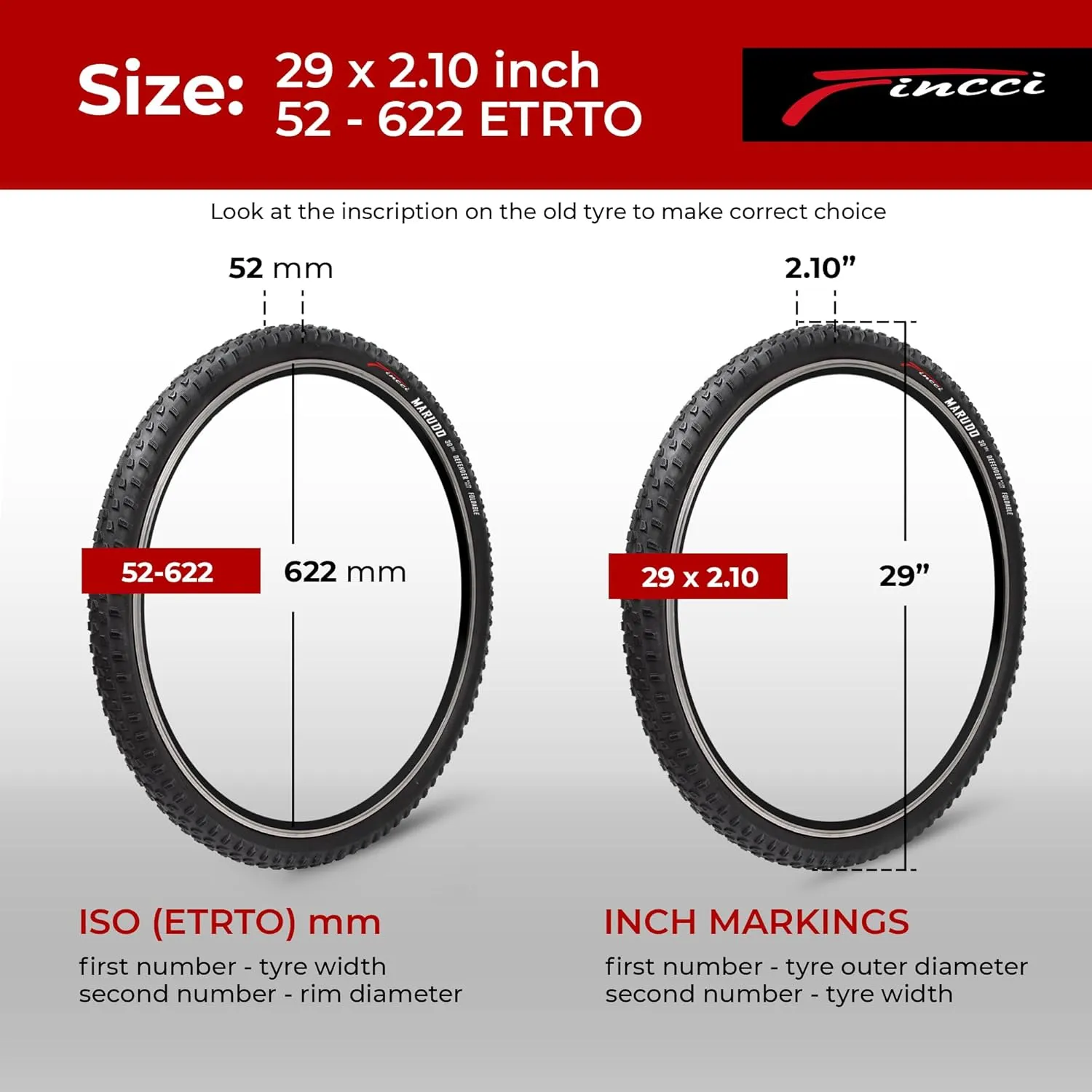 Fincci MTB 29 x 2.10 Mountain Bike Tires - Foldable Kevlar MTB Tires 29, 52-622 with 1mm Puncture Resistant - Marudo 29 inch Bike tire for Folding, Hybrid, Road Bikes - 29er Wheelset & Accessories