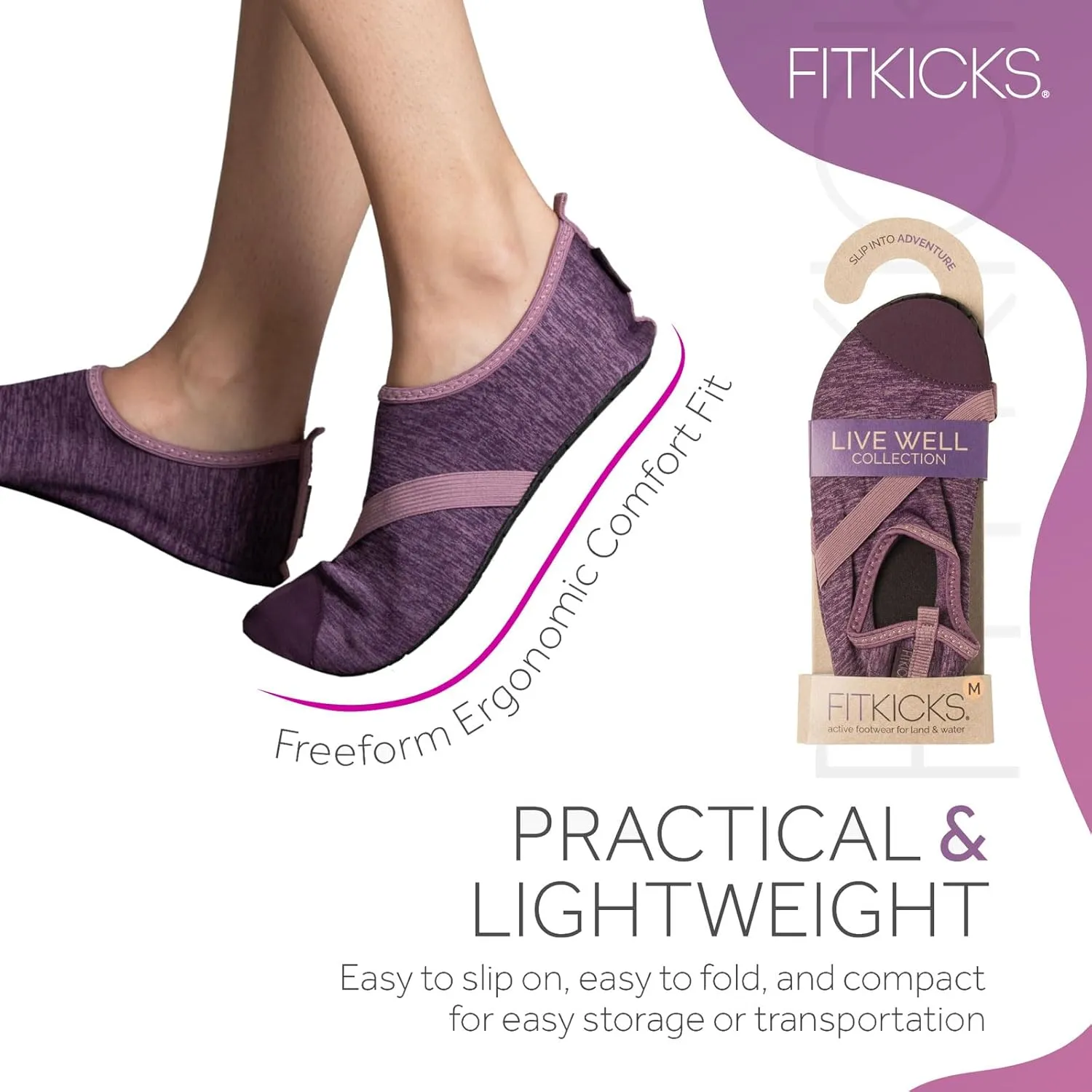 FITKICKS Original Women's Foldable Active Lifestyle Minimalist Footwear Barefoot Yoga Sporty Water Shoes