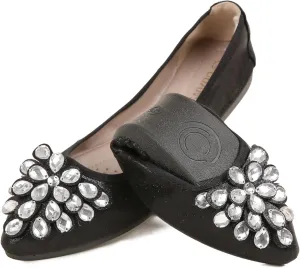 Flats Shoes for Women Rhinestone Wedding Ballerina Shoes Foldable Sparkly Comfort Slip on Flat Dressy Flats