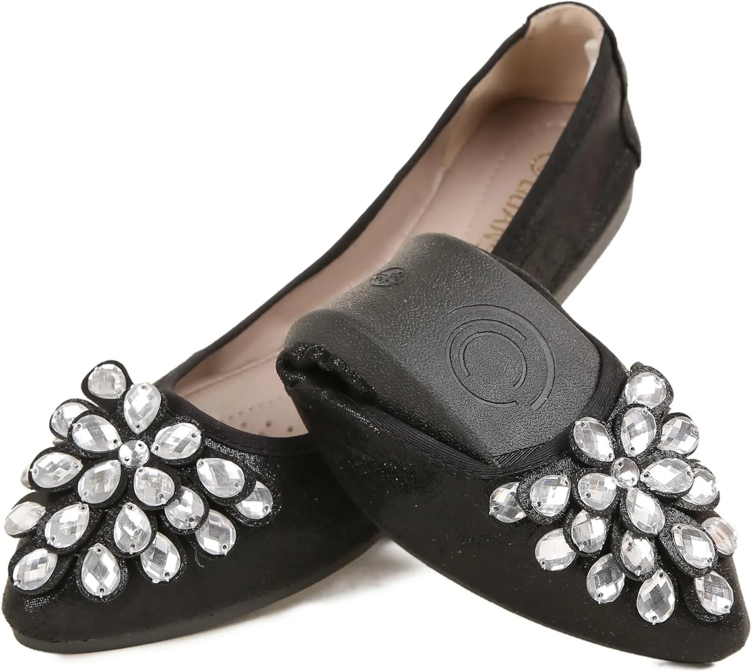 Flats Shoes for Women Rhinestone Wedding Ballerina Shoes Foldable Sparkly Comfort Slip on Flat Dressy Flats