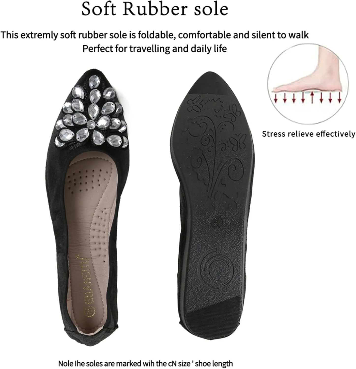 Flats Shoes for Women Rhinestone Wedding Ballerina Shoes Foldable Sparkly Comfort Slip on Flat Dressy Flats