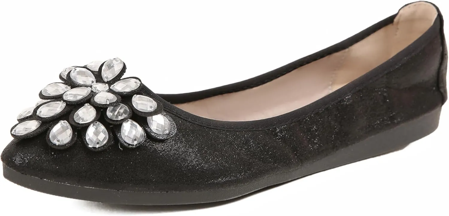 Flats Shoes for Women Rhinestone Wedding Ballerina Shoes Foldable Sparkly Comfort Slip on Flat Dressy Flats