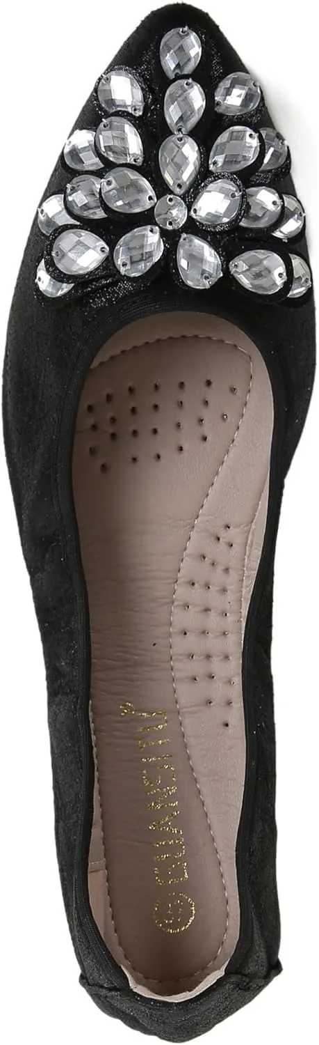Flats Shoes for Women Rhinestone Wedding Ballerina Shoes Foldable Sparkly Comfort Slip on Flat Dressy Flats