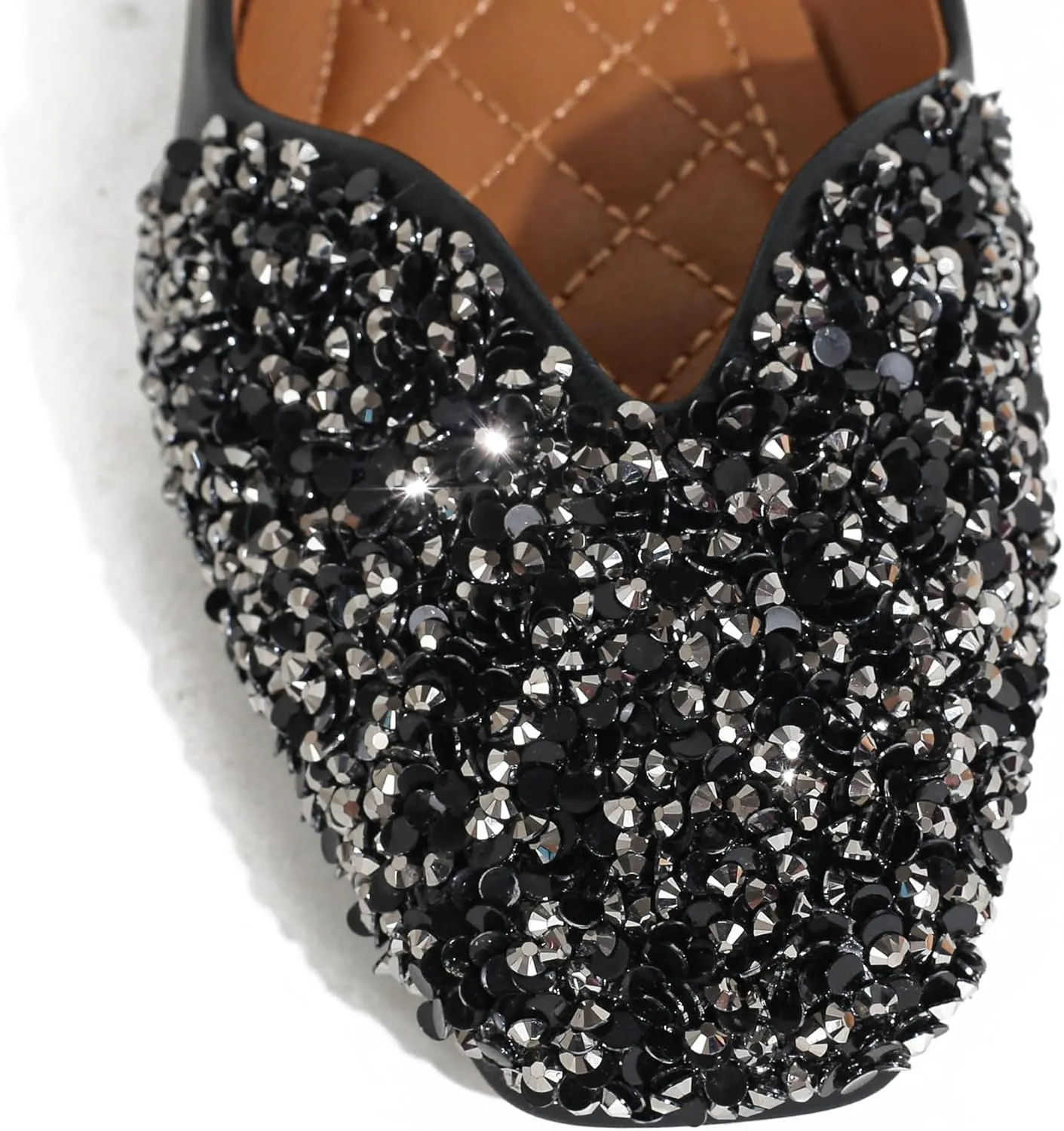 Flats Shoes Women Rhinestone Square Fashion Ballet Flats Wedding Flats for Women Comfortable Slip on Low Heel Dress Shoes