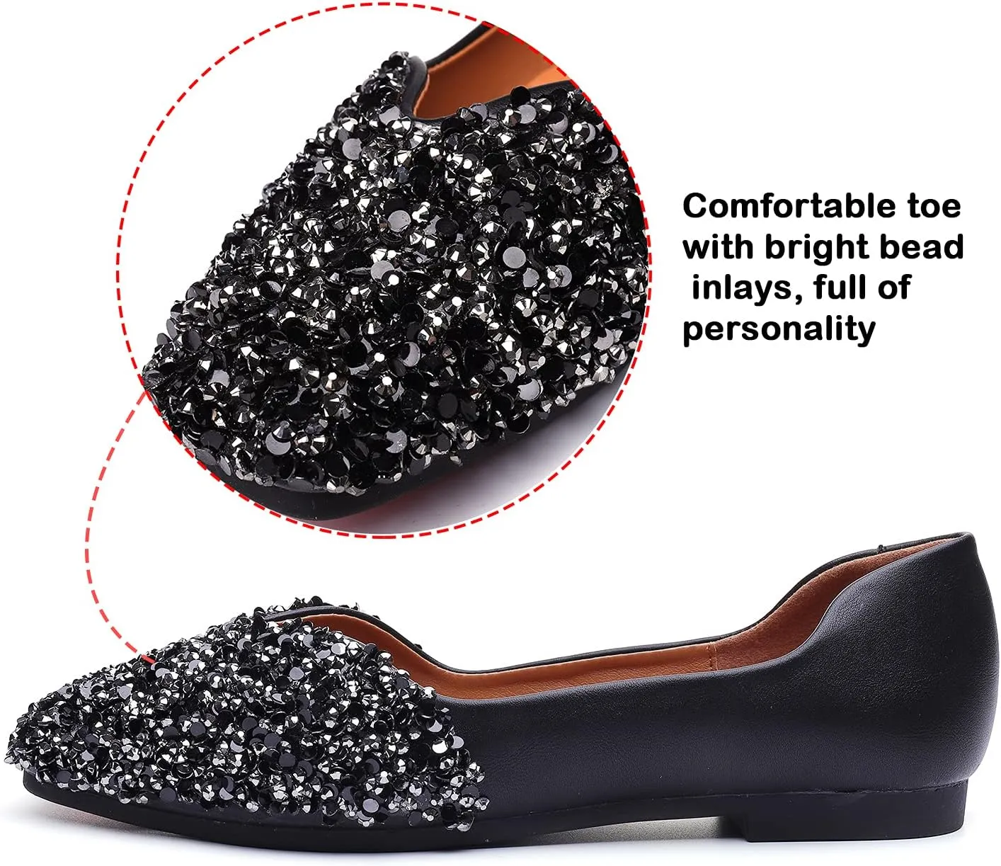 Flats Shoes Women Rhinestone Square Fashion Ballet Flats Wedding Flats for Women Comfortable Slip on Low Heel Dress Shoes