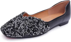 Flats Shoes Women Rhinestone Square Fashion Ballet Flats Wedding Flats for Women Comfortable Slip on Low Heel Dress Shoes