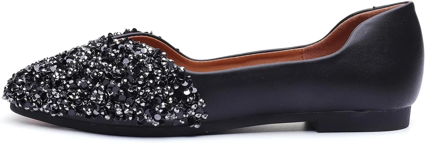 Flats Shoes Women Rhinestone Square Fashion Ballet Flats Wedding Flats for Women Comfortable Slip on Low Heel Dress Shoes