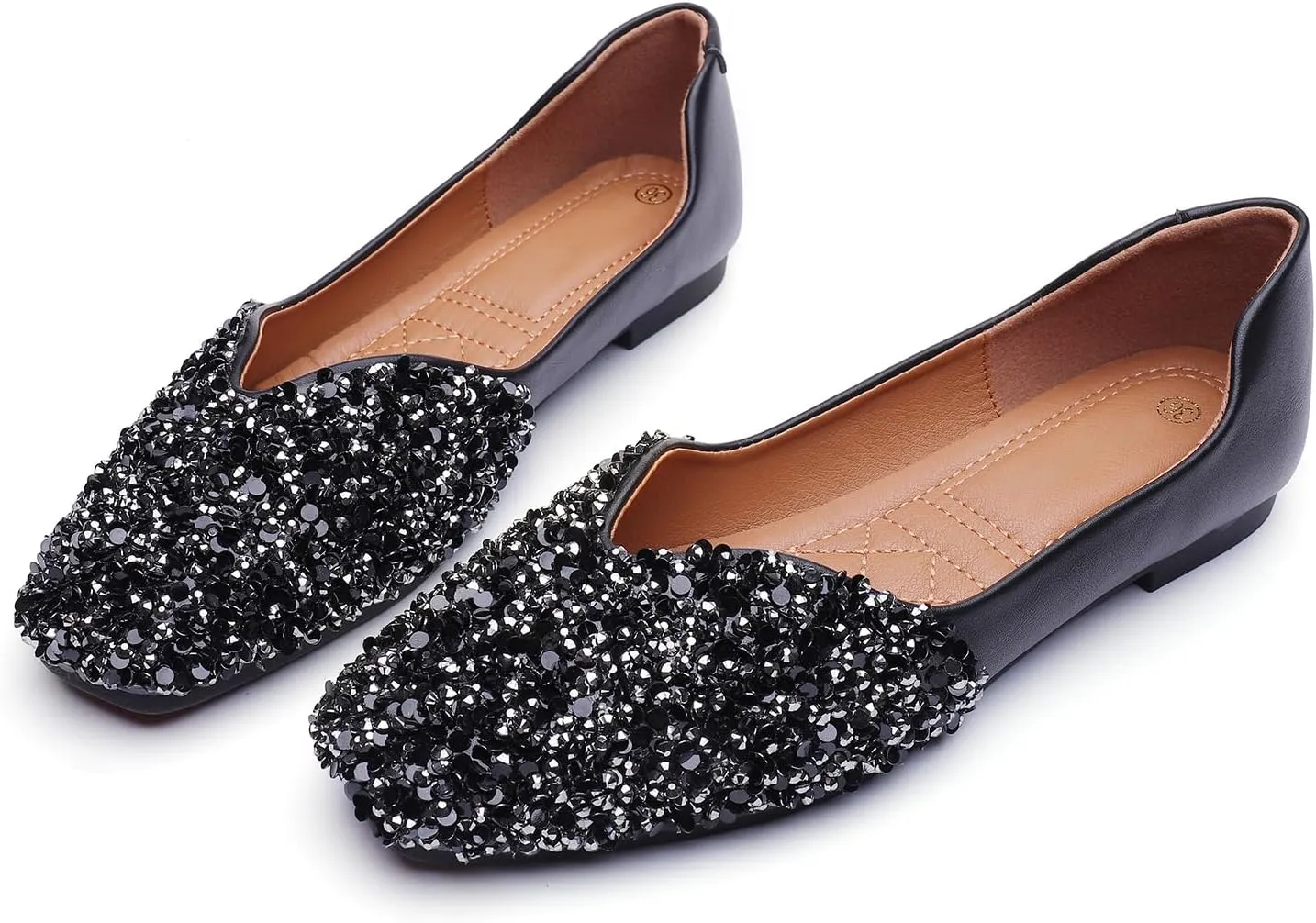Flats Shoes Women Rhinestone Square Fashion Ballet Flats Wedding Flats for Women Comfortable Slip on Low Heel Dress Shoes