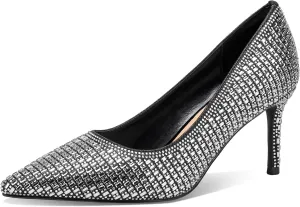 Floral High Heels for Women Stiletto Pointed Toe Pumps Closed Toe Dressy Comfortable Sexy Elegantes Faux Suede Wedding Slip On Formal Prom Sparkly 3 Inch Shoes