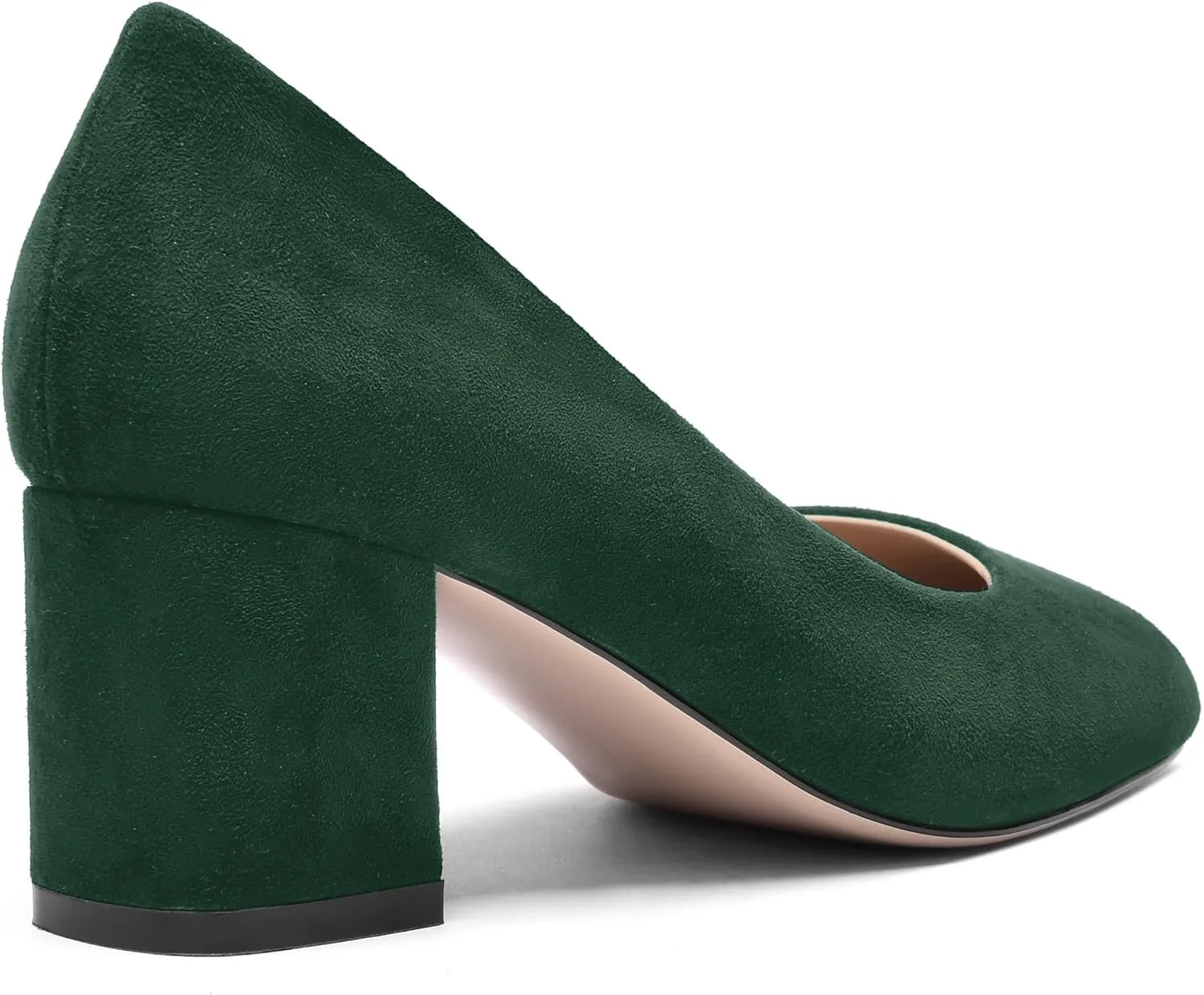 FOGEENA Womens Casual Round Toe Comfortable Slip On Suede Leather Chunky Low Heel Pumps Dressy Shoes 2.2 Inch