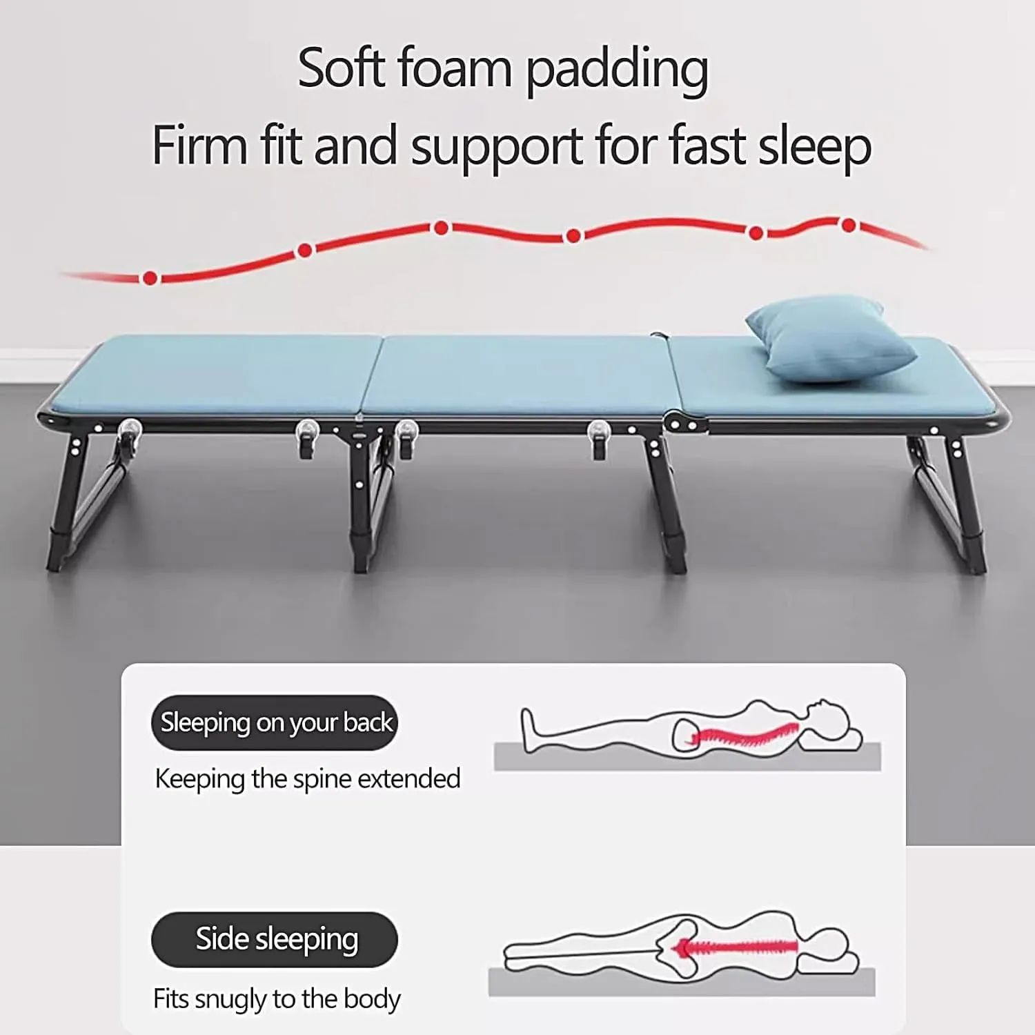 Foldable Camping Cot 6 Positions Adjustable Camping Cots 4 360° Universal Wheels Lounge Chair Camping Cots for Adults