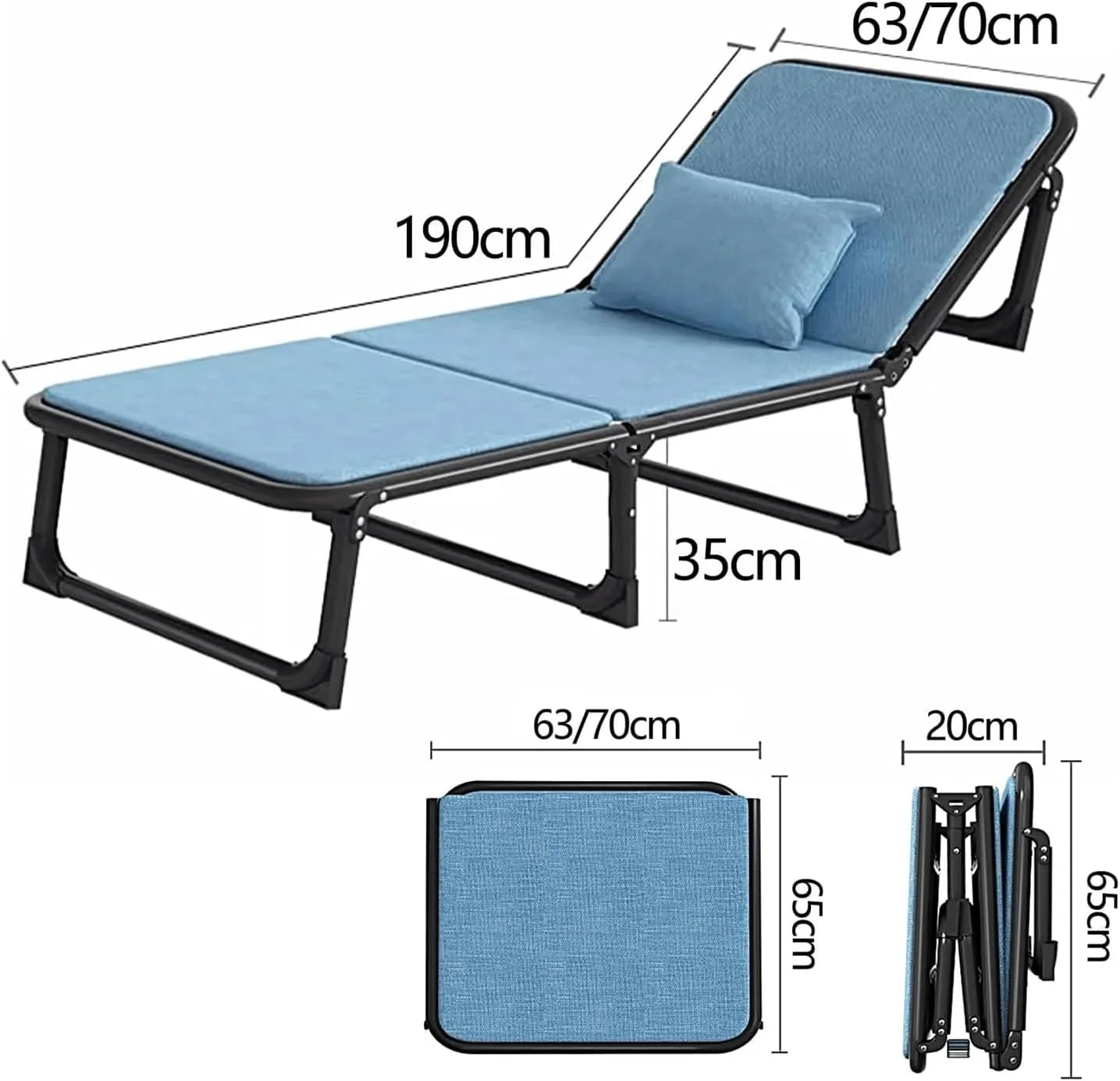 Foldable Camping Cot 6 Positions Adjustable Camping Cots 4 360° Universal Wheels Lounge Chair Camping Cots for Adults