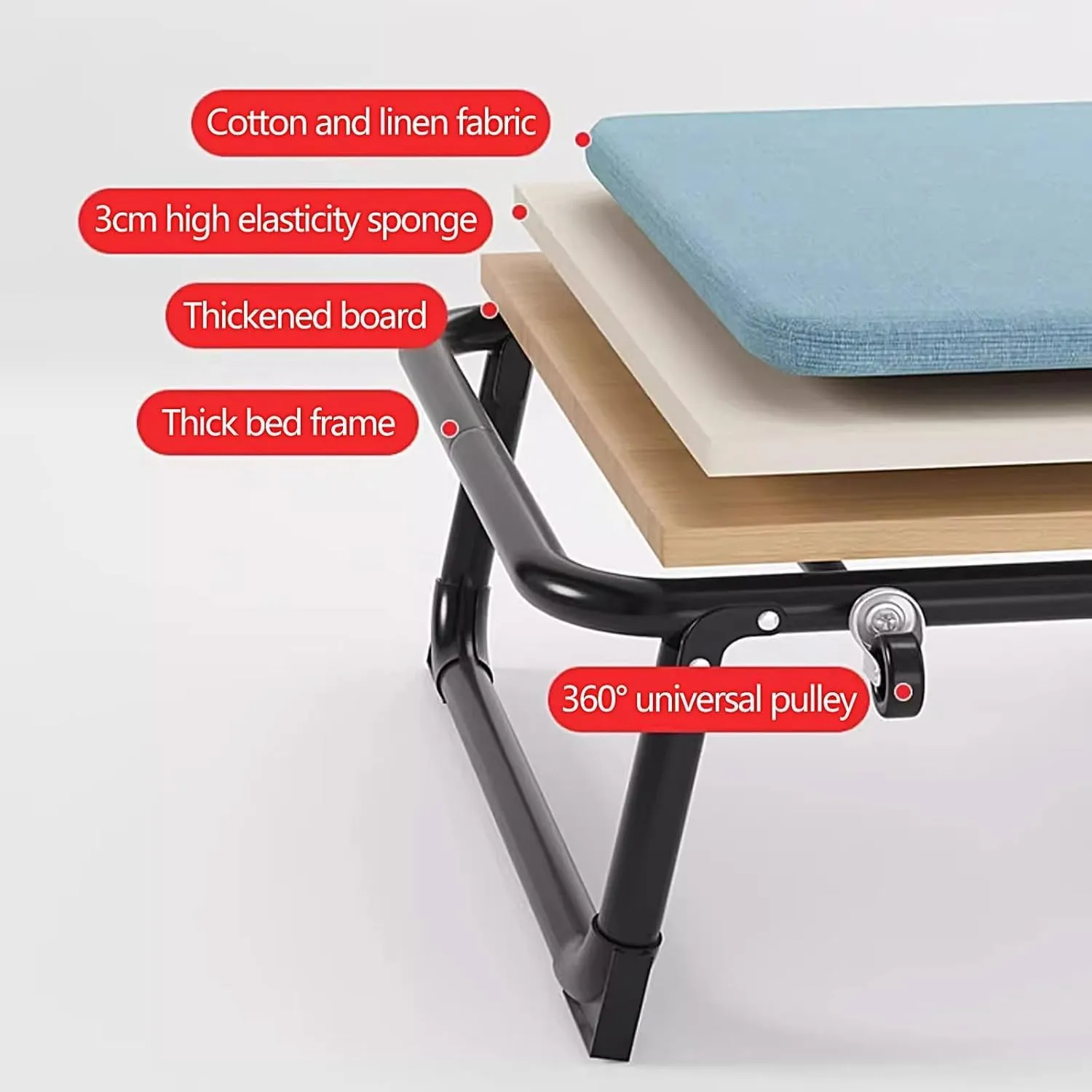 Foldable Camping Cot 6 Positions Adjustable Camping Cots 4 360° Universal Wheels Lounge Chair Camping Cots for Adults