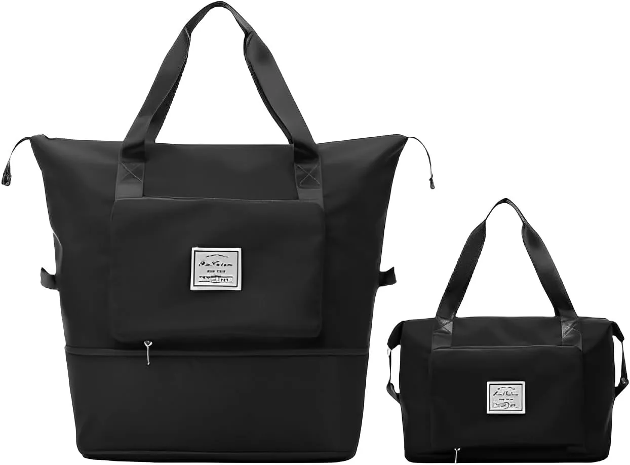 Foldable Crossbody Bag, Black, Women's Travel Duffel Bag, 11 x 7 x 1.6 inches (expanded to 16.5 x 15 x 8.7 inches)