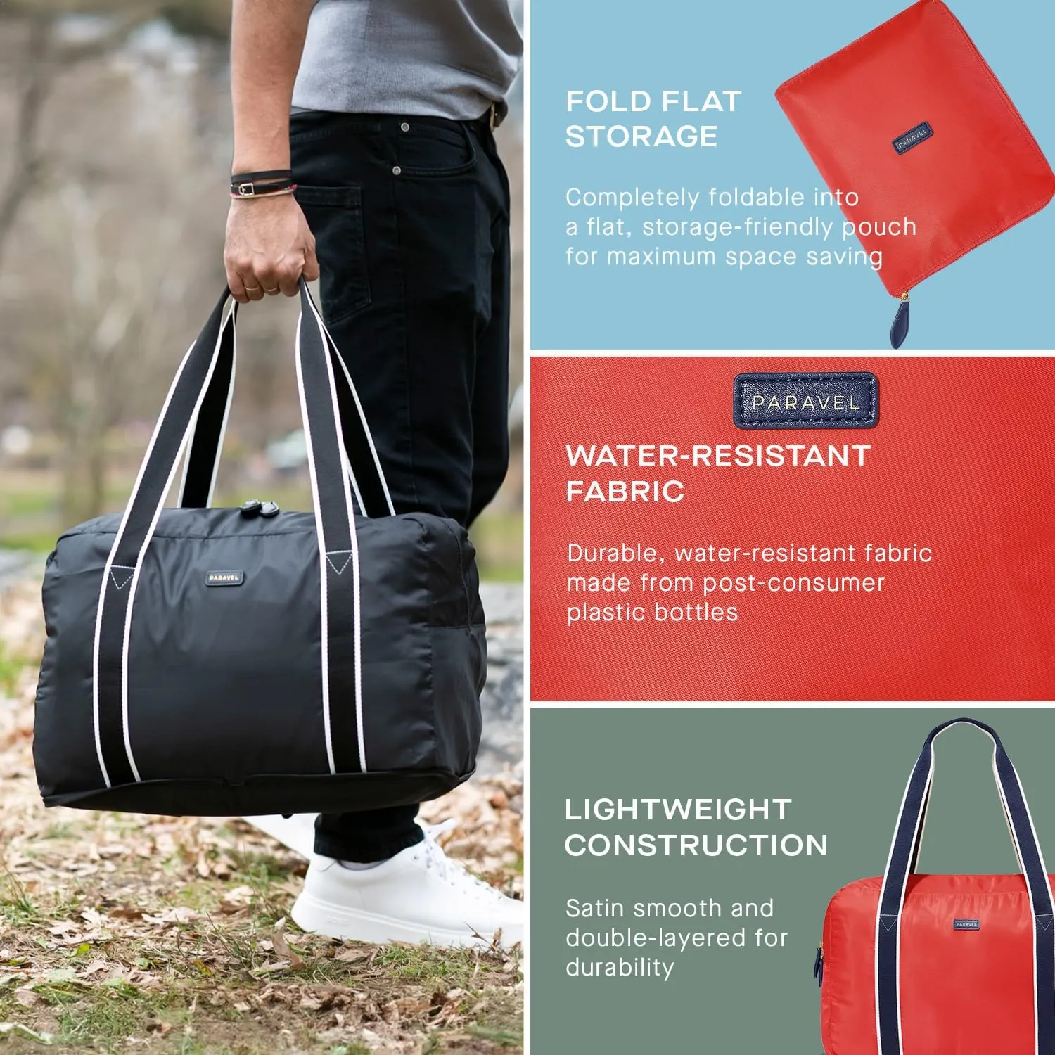 Foldable Duffle Bag for Travel | Lightweight, Water-Resistant, Multifunctional Carry On Bag | Sustainable and Durable Nylon
