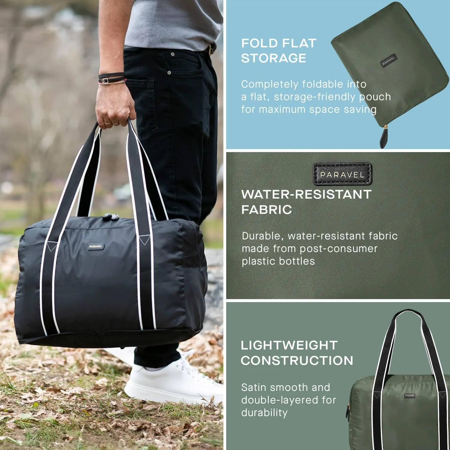 Foldable Duffle Bag for Travel | Lightweight, Water-Resistant, Multifunctional Carry On Bag | Sustainable and Durable Nylon