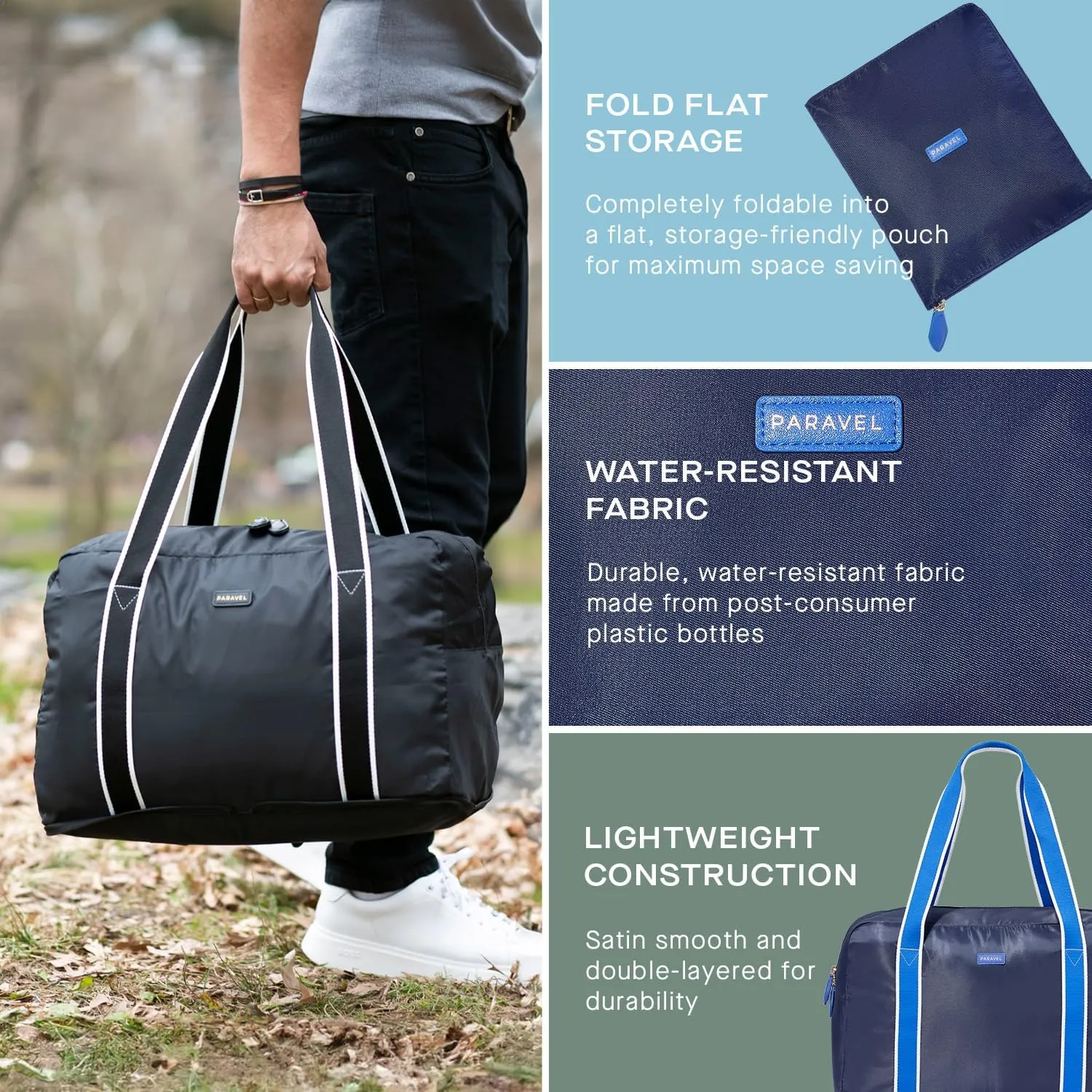 Foldable Duffle Bag for Travel | Lightweight, Water-Resistant, Multifunctional Carry On Bag | Sustainable and Durable Nylon