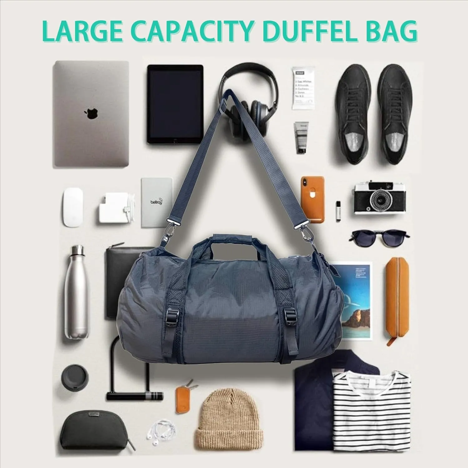 Foldable Travel Duffel Bag,Unisex Travel Tote Bag,Fitness Sports Tote Bag,Waterproof Duffel Bag' 41L Weekend Travel Overnight Bag (Black)