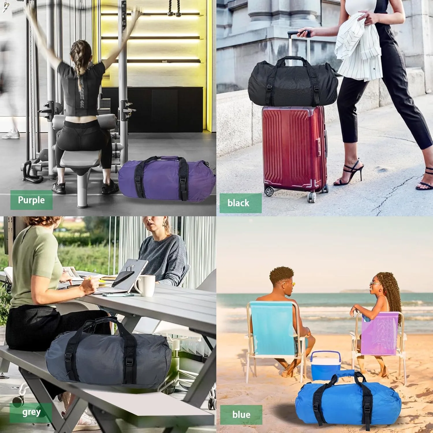 Foldable Travel Duffel Bag,Unisex Travel Tote Bag,Fitness Sports Tote Bag,Waterproof Duffel Bag' 41L Weekend Travel Overnight Bag (Black)