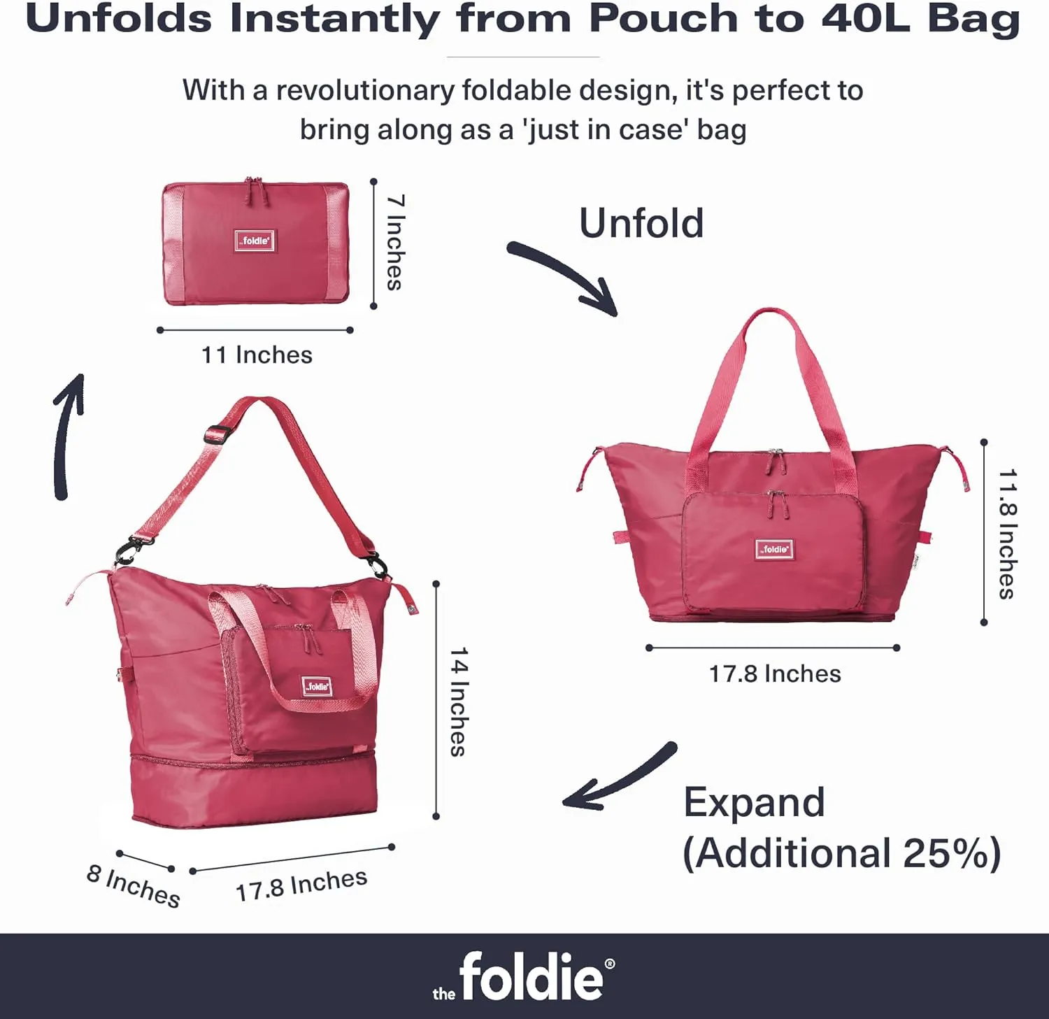 Foldable Travel Tote Bag for Women - 40L Weekender Bag with Multiple Pockets - Carry On Personal Item Travel Bag