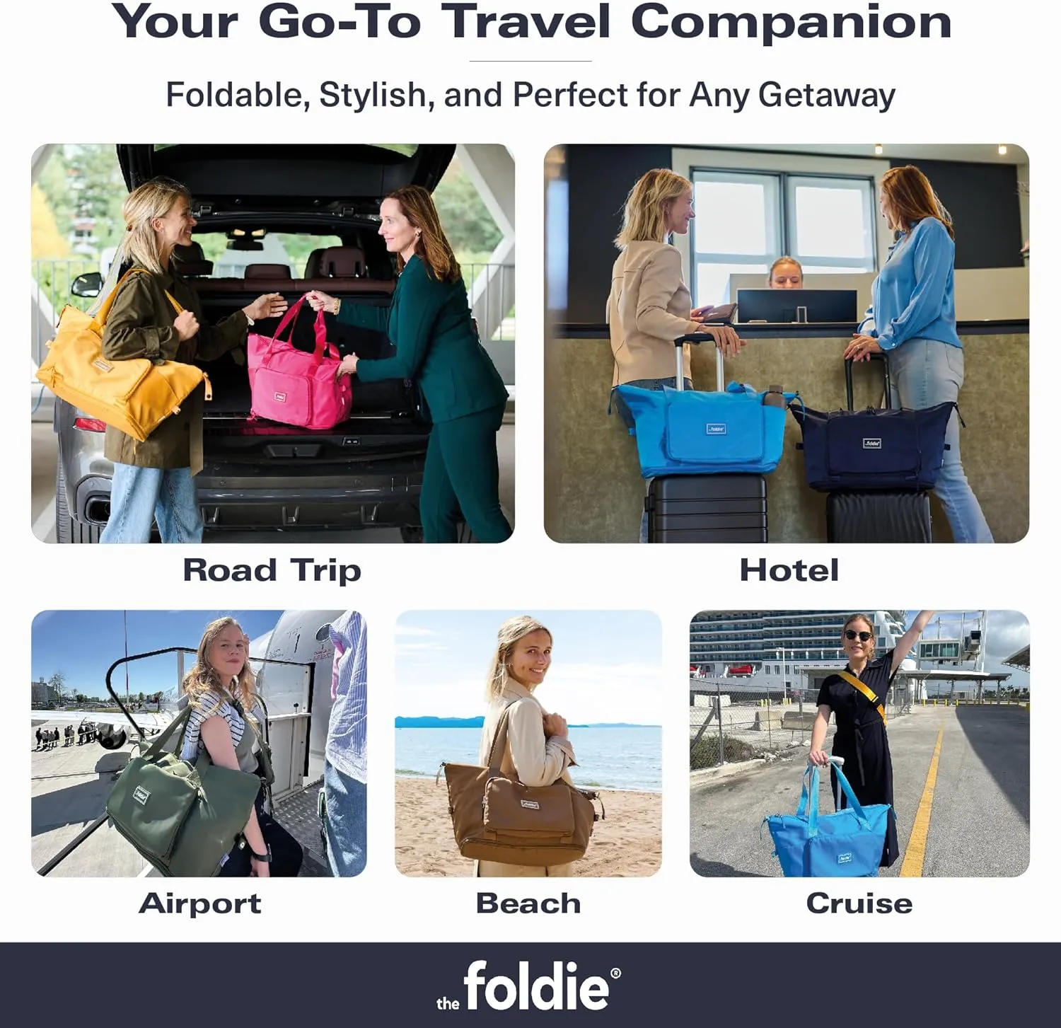Foldable Travel Tote Bag for Women - 40L Weekender Bag with Multiple Pockets - Carry On Personal Item Travel Bag