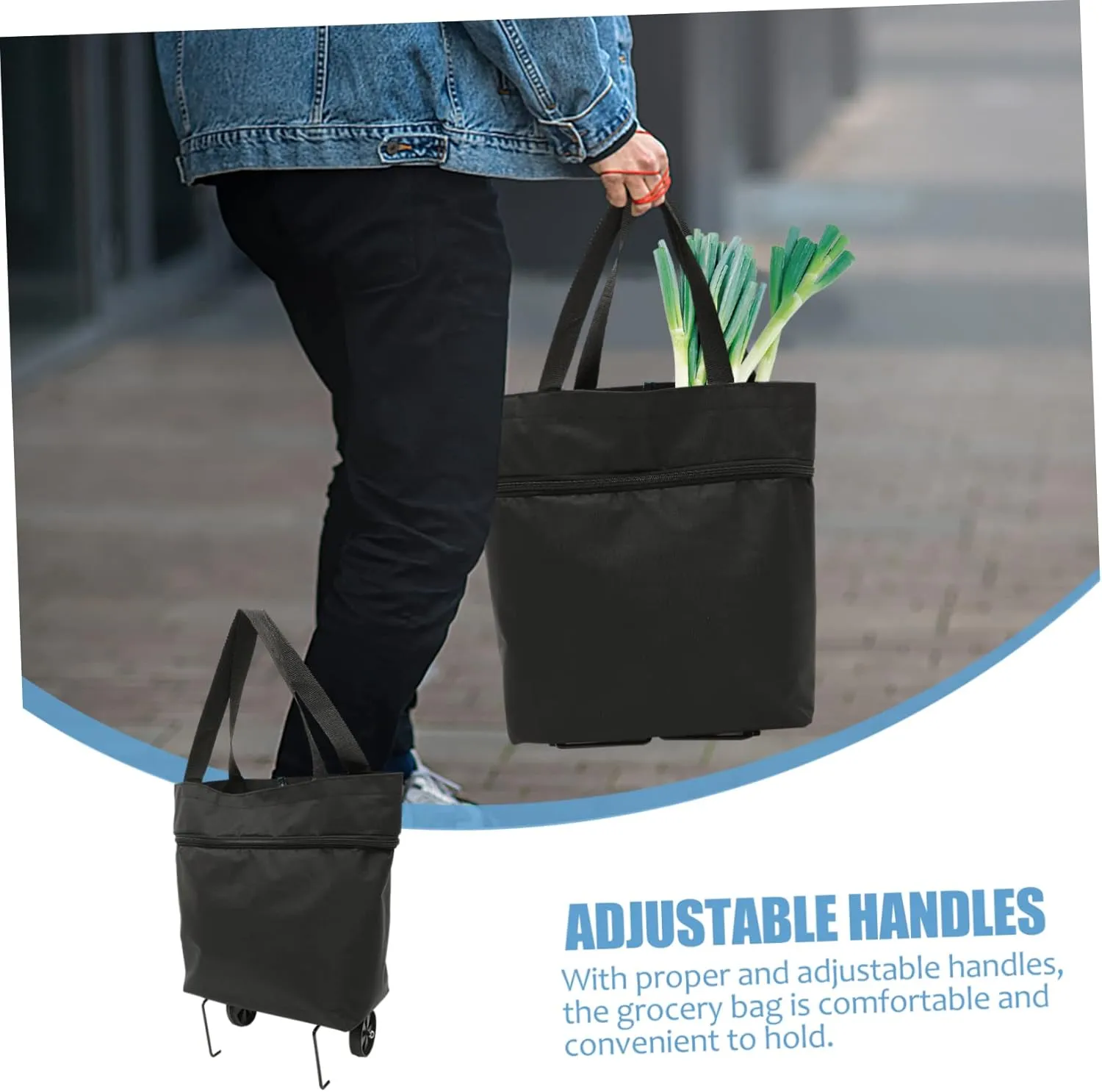 Foldable Trolley Bag Wheels Collapsible Grocery Bag Large Capacity on Wheels for Women