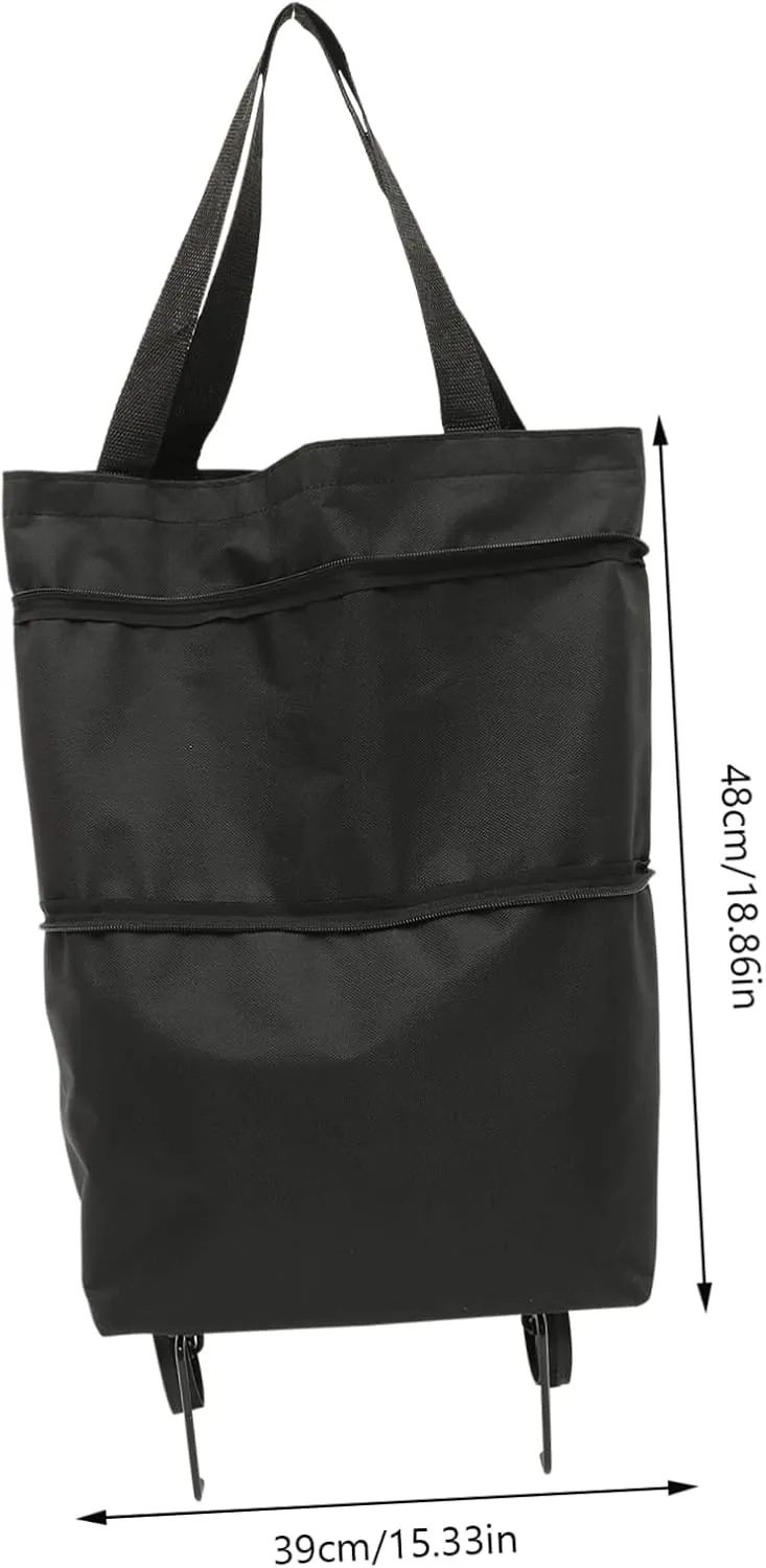 Foldable Trolley Bag Wheels Collapsible Grocery Bag Large Capacity on Wheels for Women