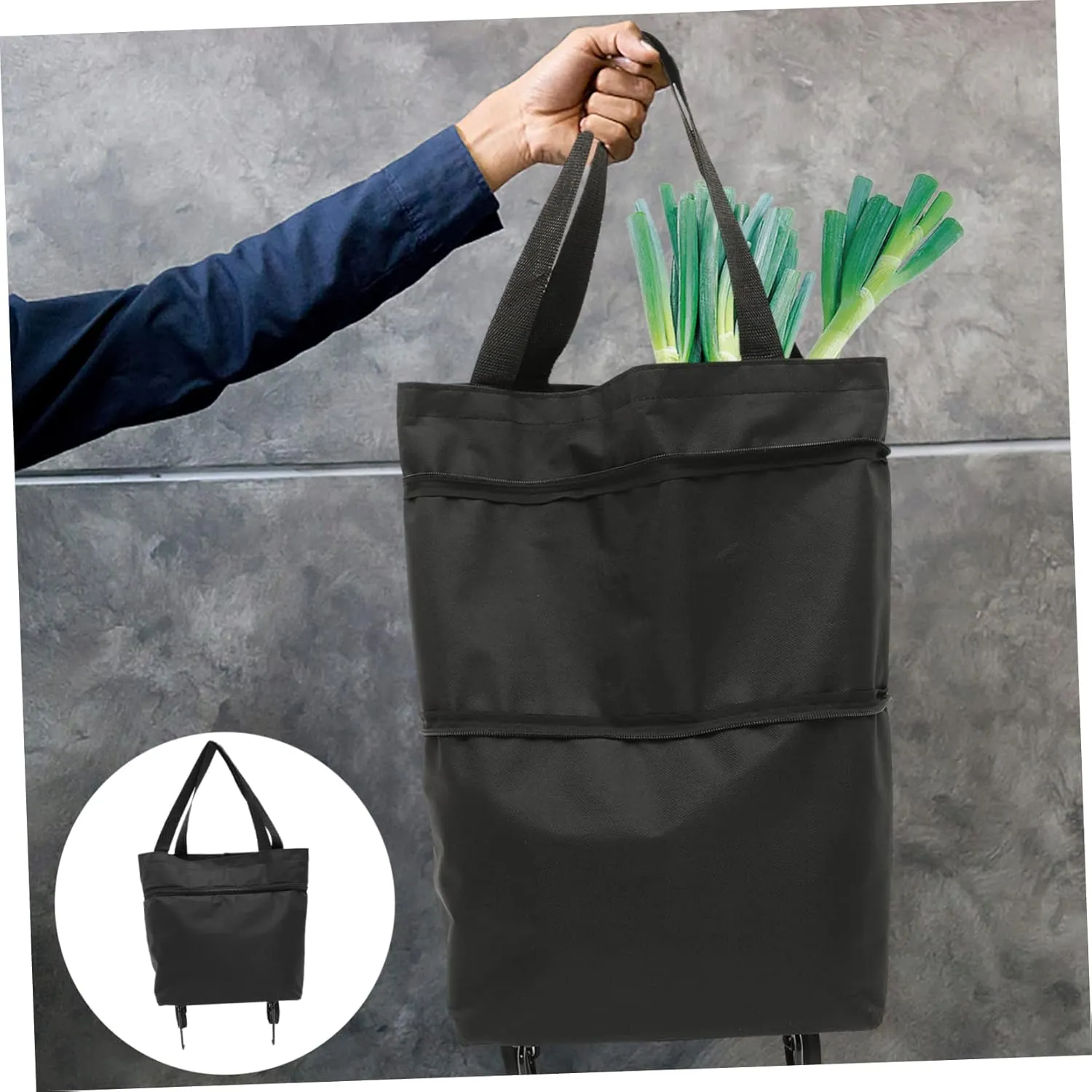 Foldable Trolley Bag Wheels Collapsible Grocery Bag Large Capacity on Wheels for Women