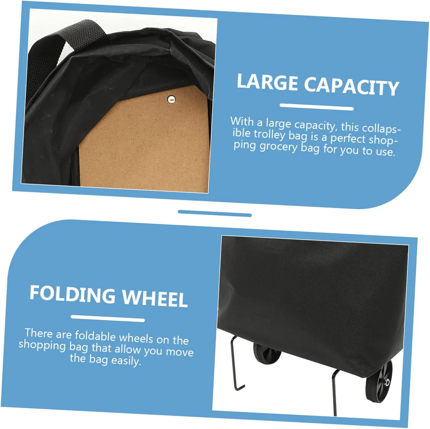 Foldable Trolley Bag Wheels Collapsible Grocery Bag Large Capacity on Wheels for Women