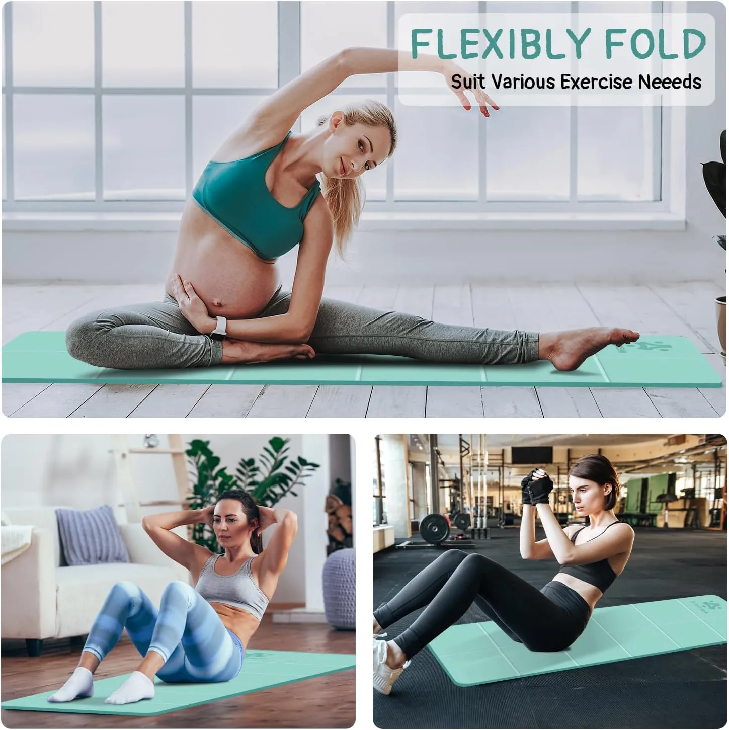 Foldable Yoga Mat for Travel -72''x24'' Portable 6mm/8mm Thick Fitness&Exercise Mat with Storage Bag, Non-Slip TPE Folding Workout Mat for Yoga, Pilates, Stretching, Home Fitness